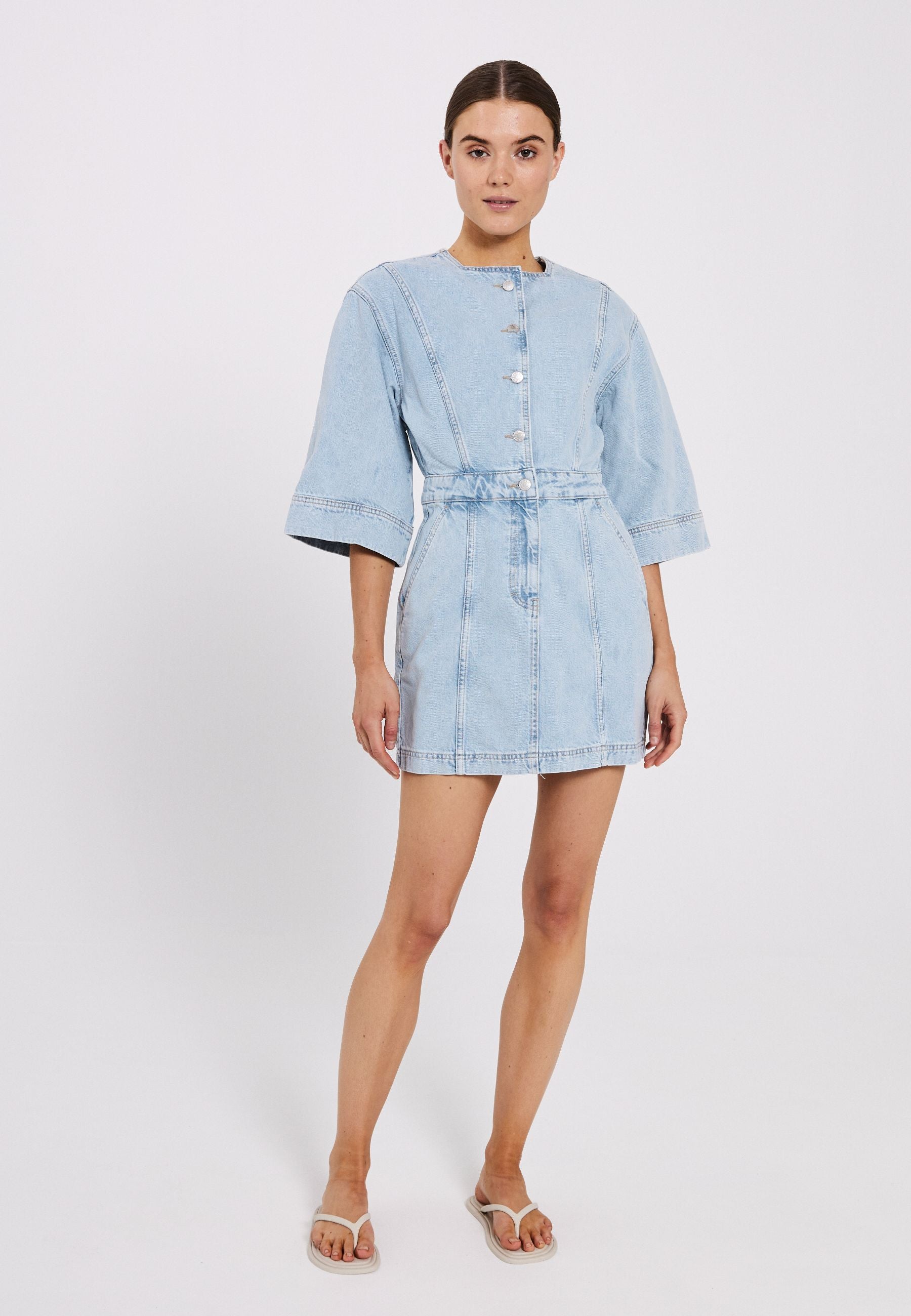 NORR Cara short denim dress Dresses Blue light wash