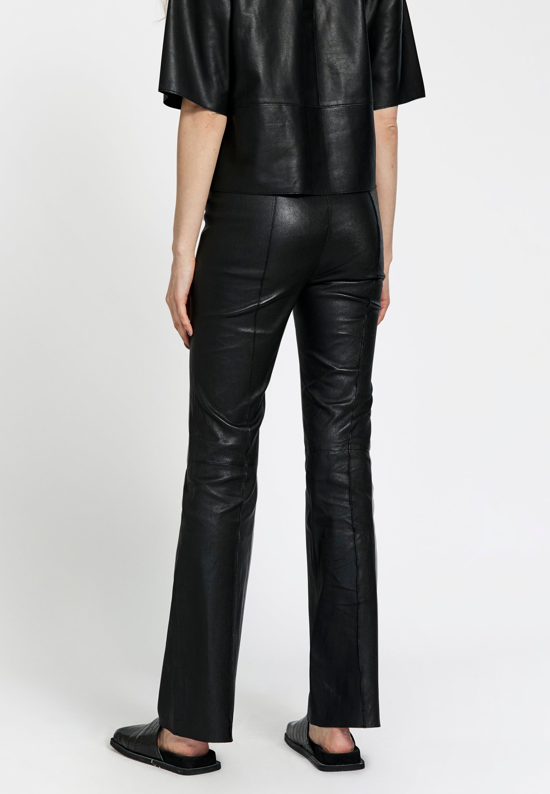 NORR Celia bootcut leather pants Pants Black