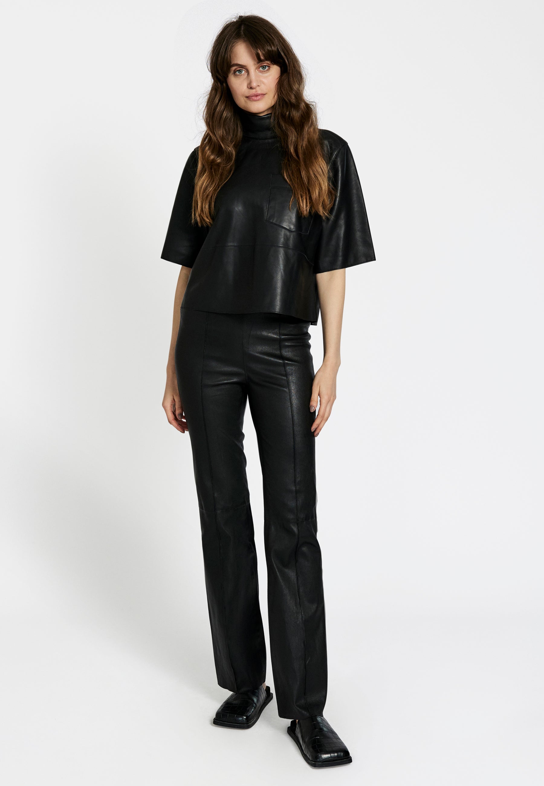 NORR Celia bootcut leather pants Pants Black