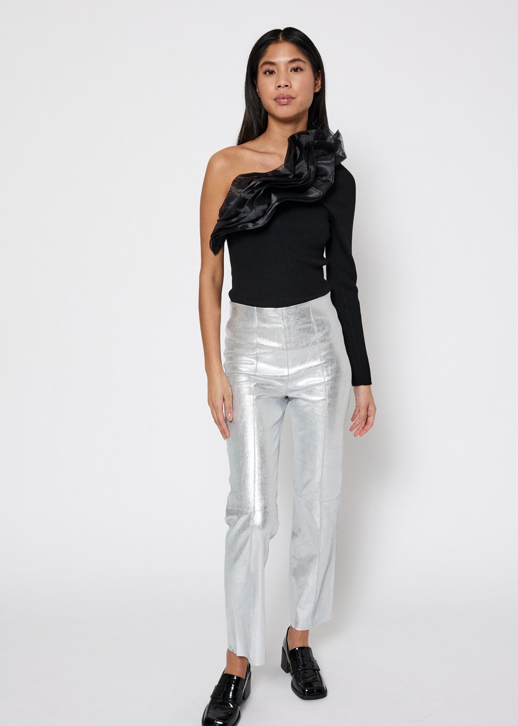 NORR Celia silver pintuck leather pants Pants Silver