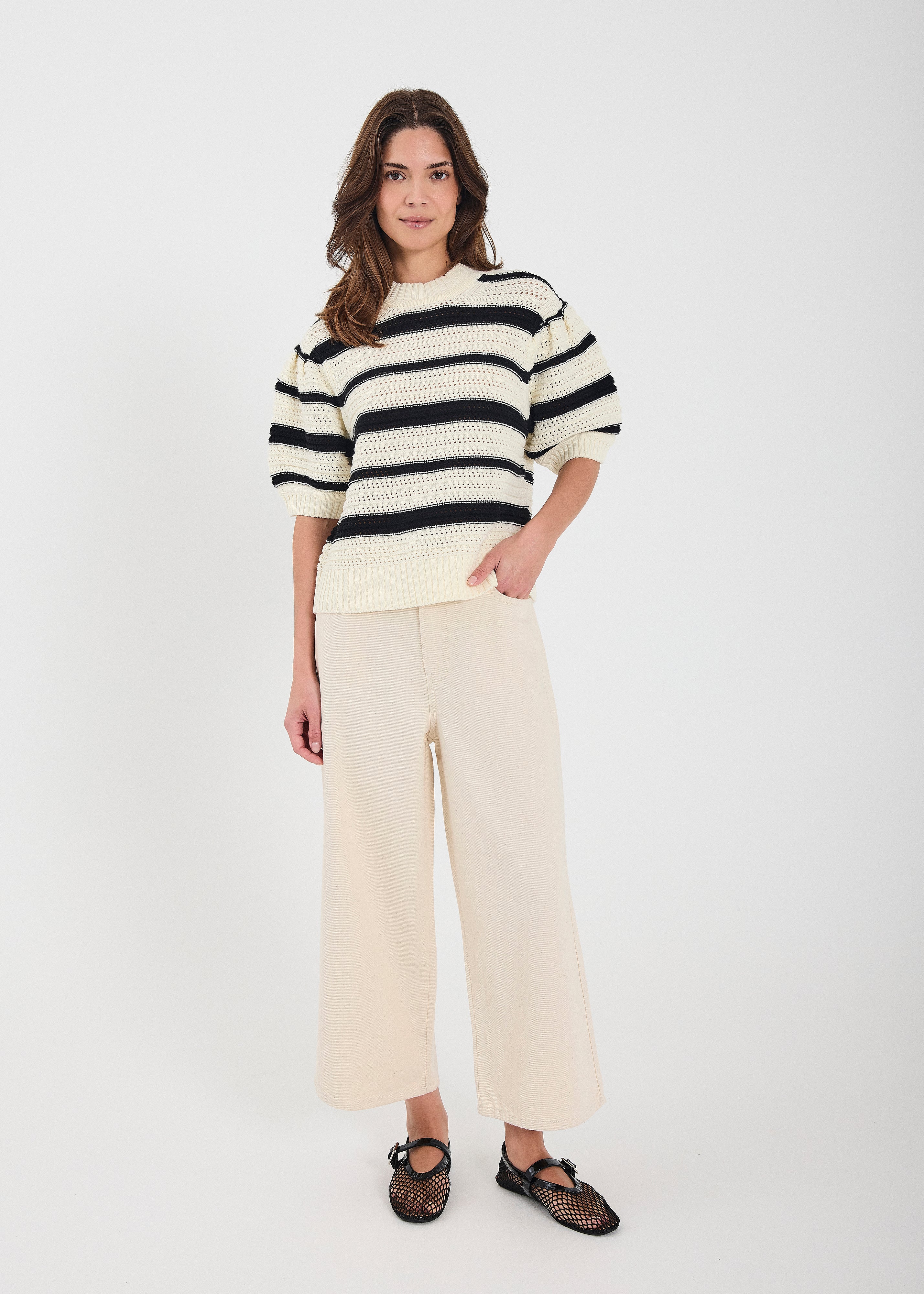 NORR Cerise SS knit top Strik Black stripe