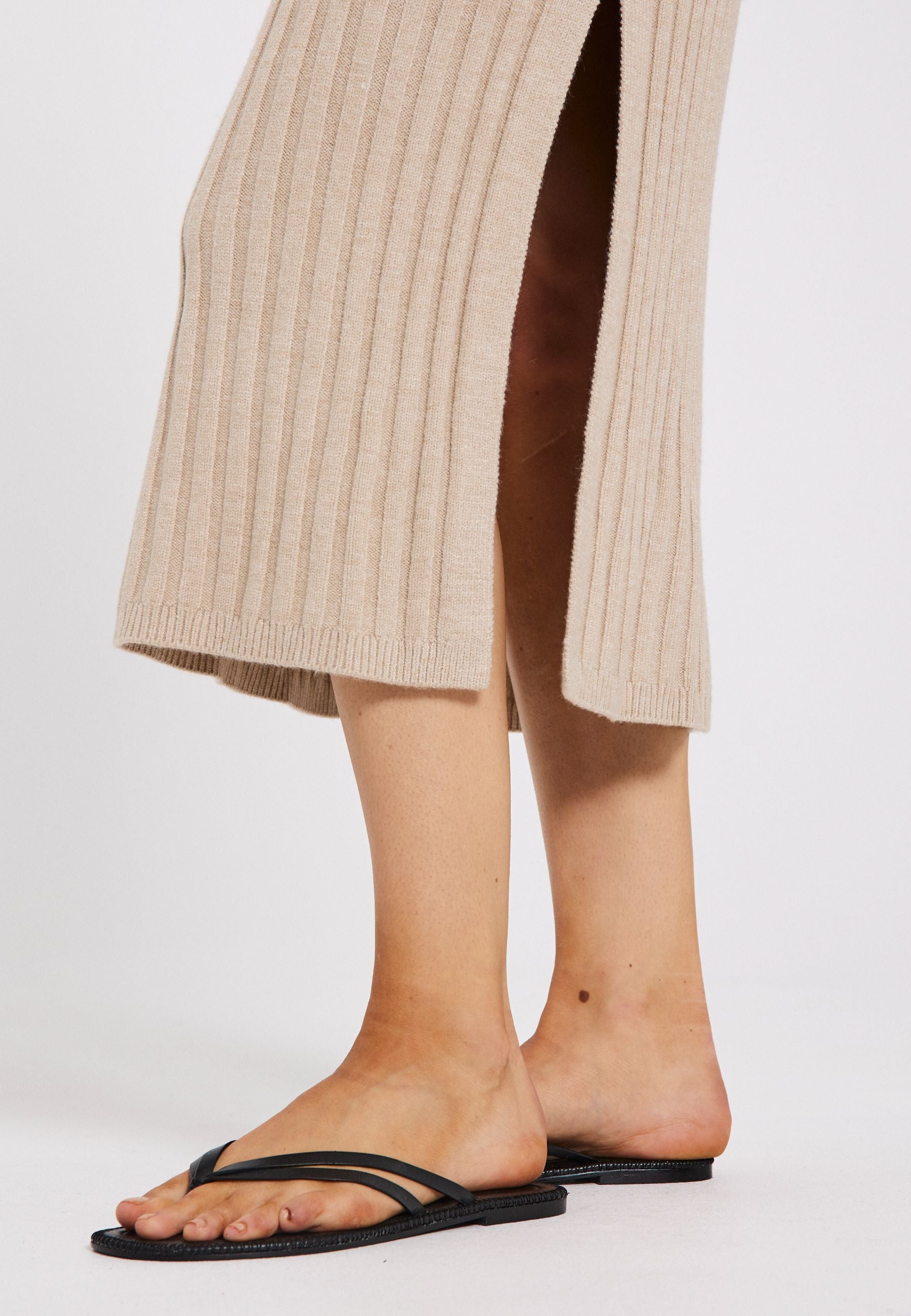 NORR Crome rib knit dress Kjoler Beige mélange