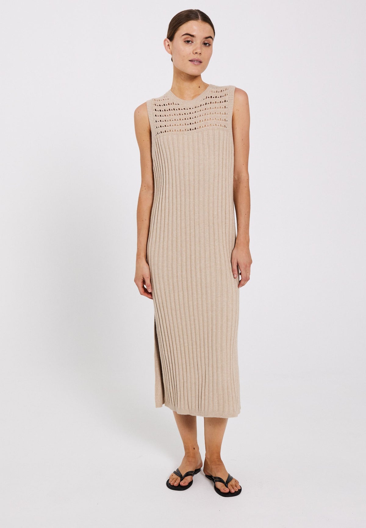 NORR Crome rib knit dress Kjoler Beige mélange