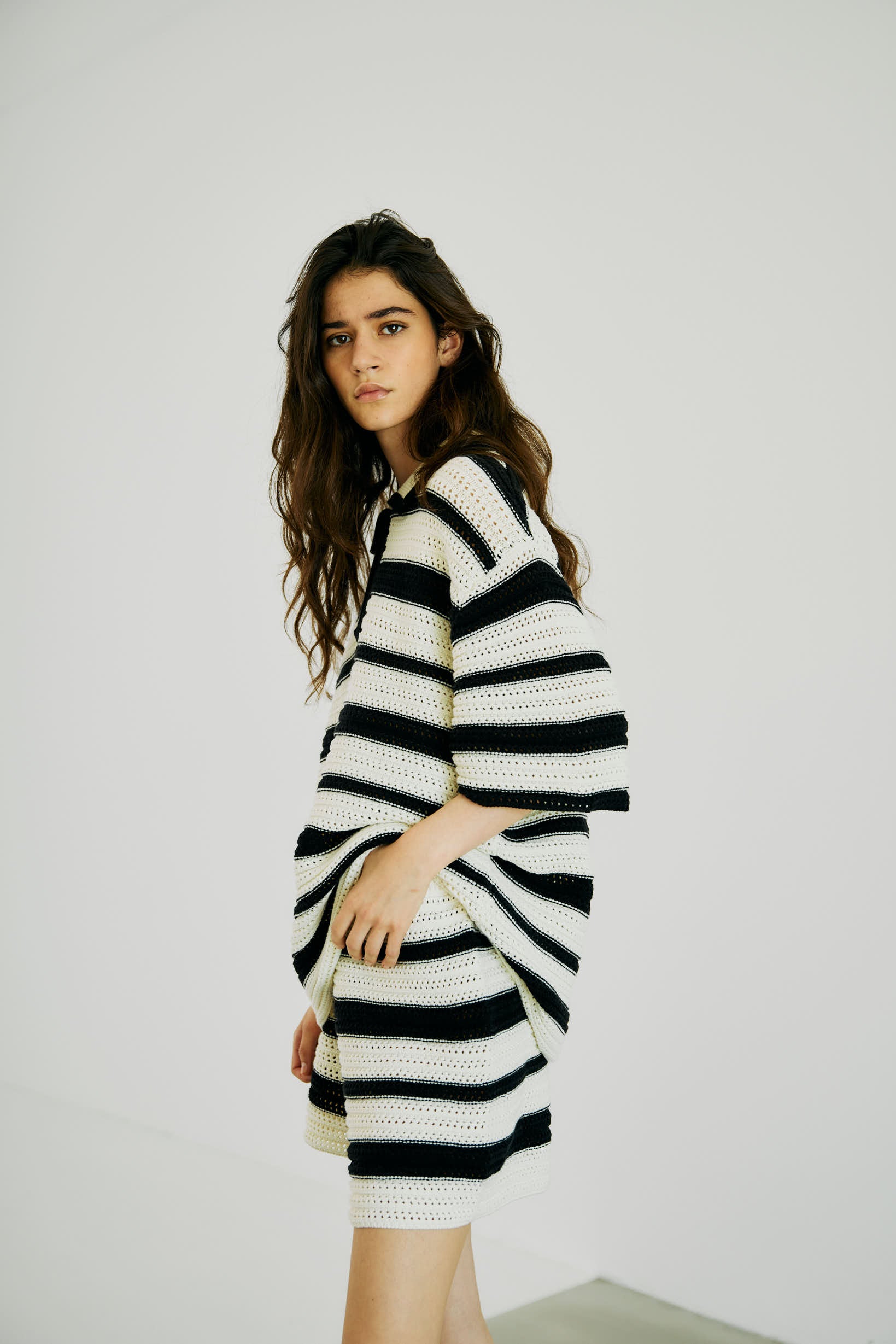 NORR Edith knit polo Toppe Off-white w. black detail