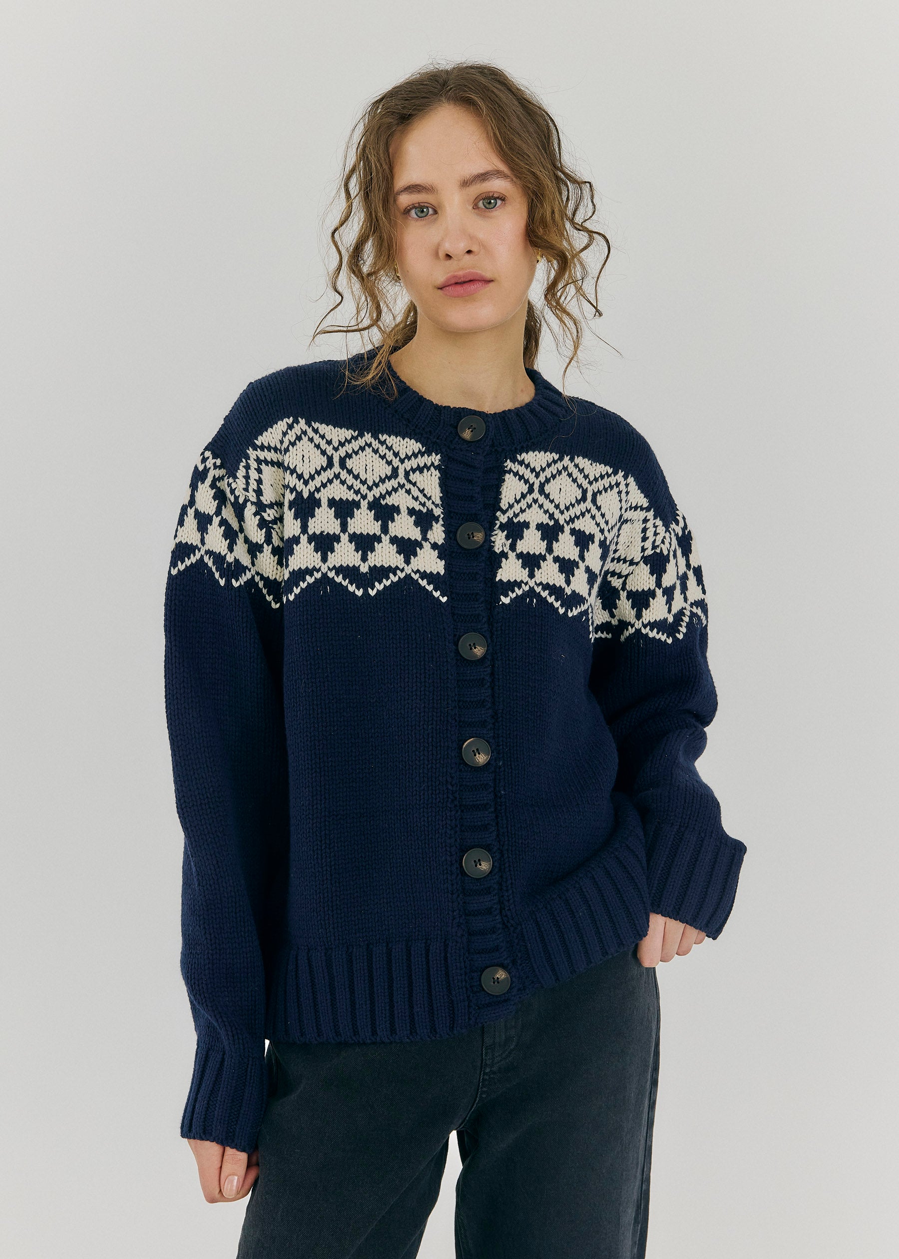 NORR Fair knit cardigan Knits  Navy