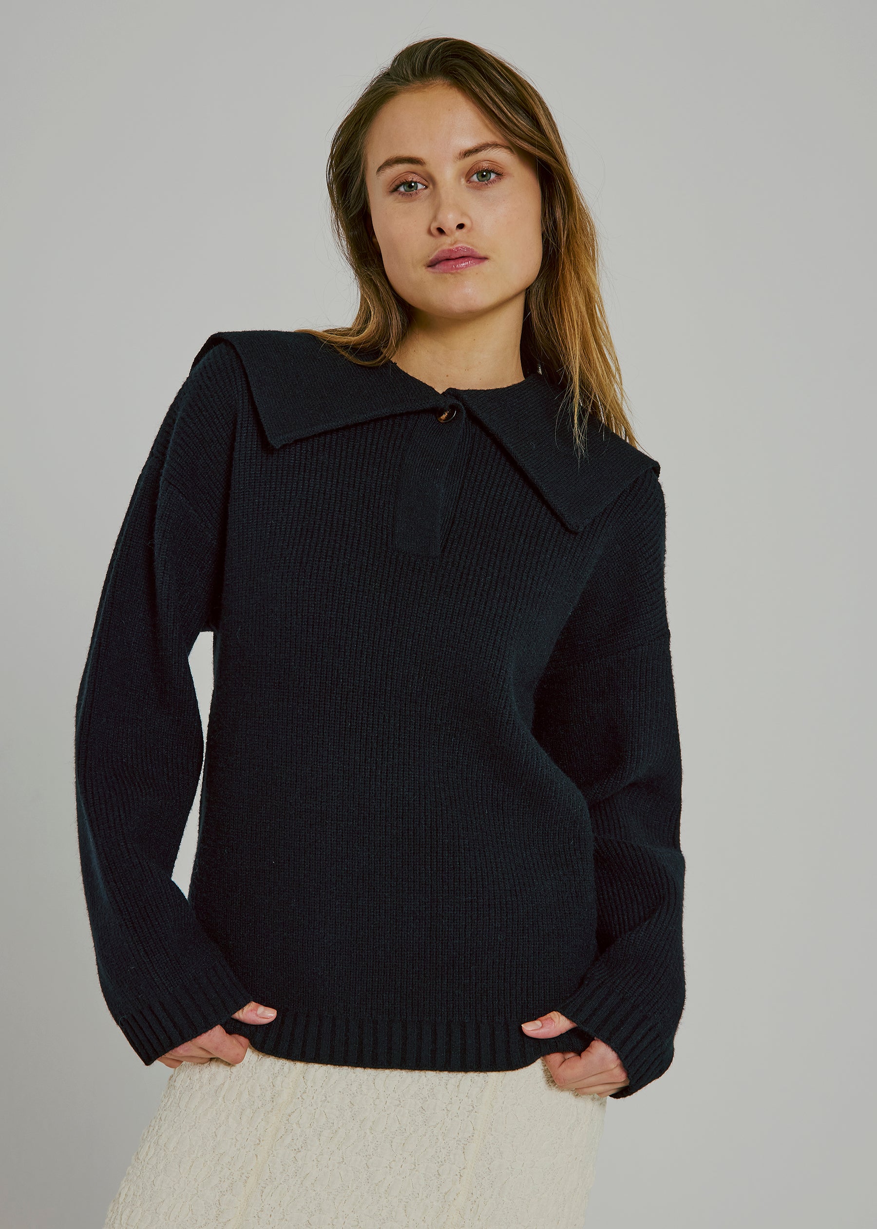 NORR Fea sailor knit top Strik Black