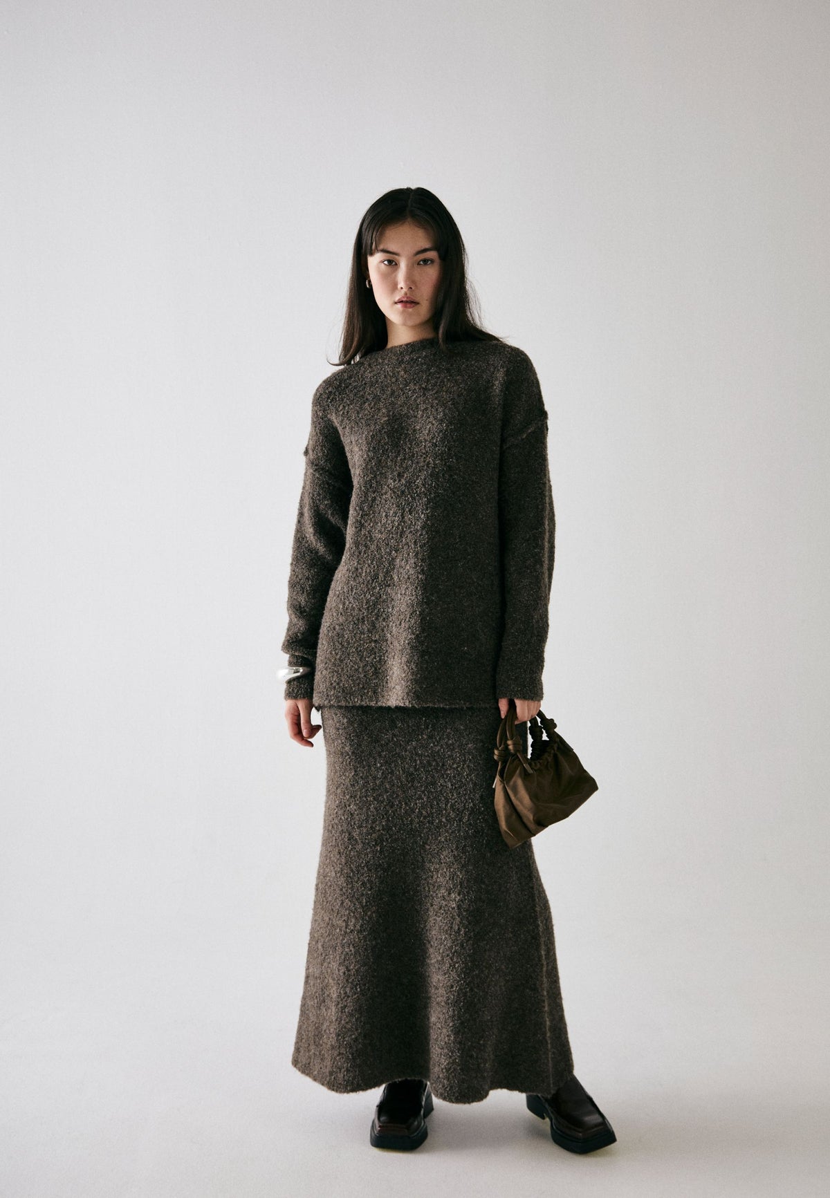 NORR Filine knit skirt Strik Dark Brown