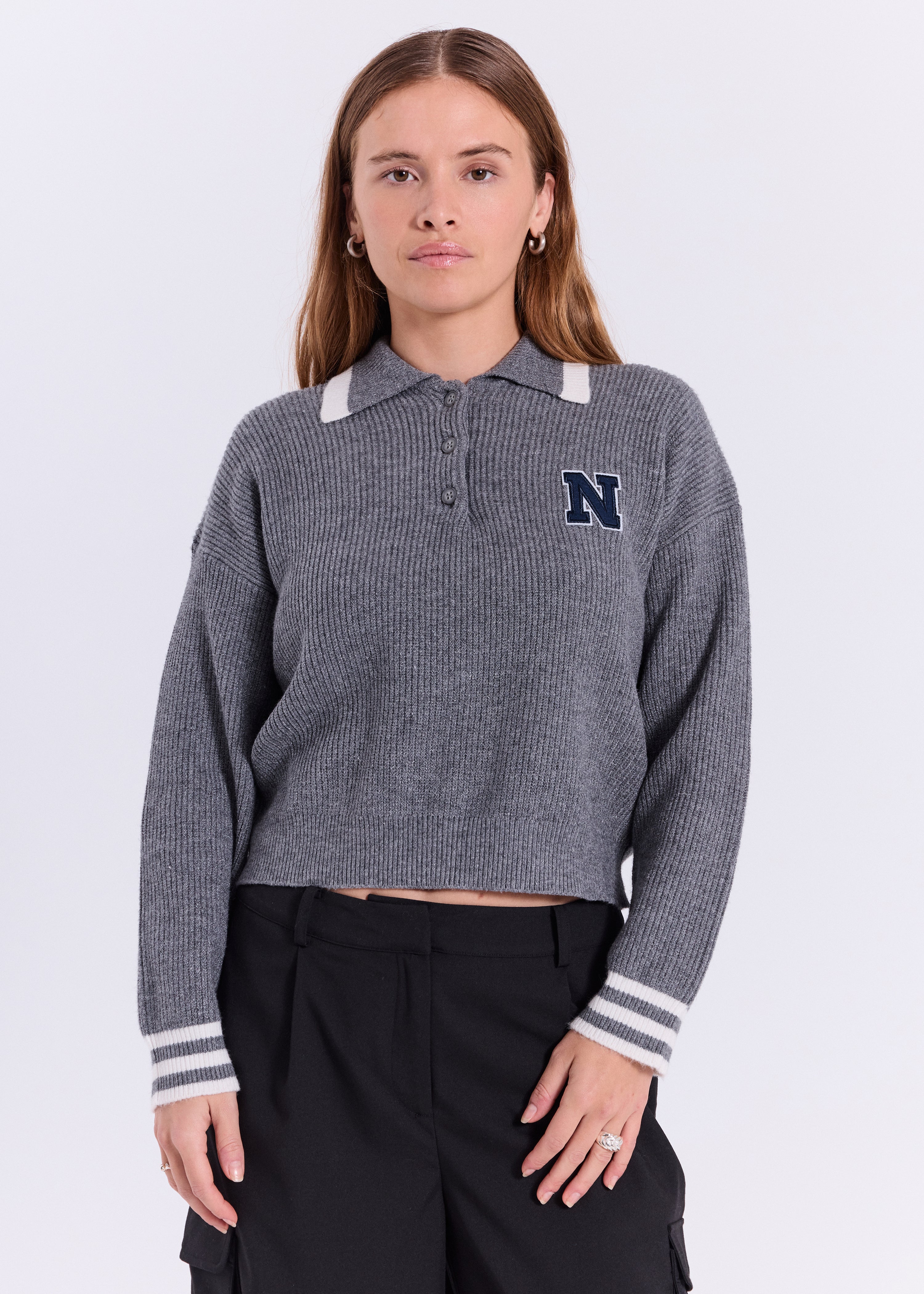 NORR Flena knit polo Strik Dark grey