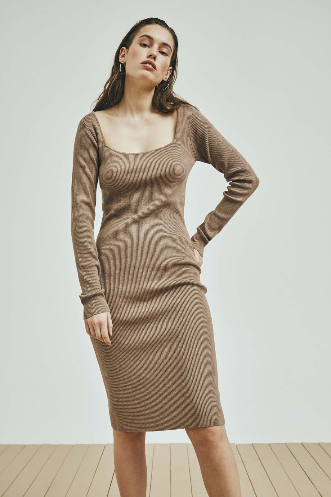 NORR Flora knit dress Kjoler Light brown melange