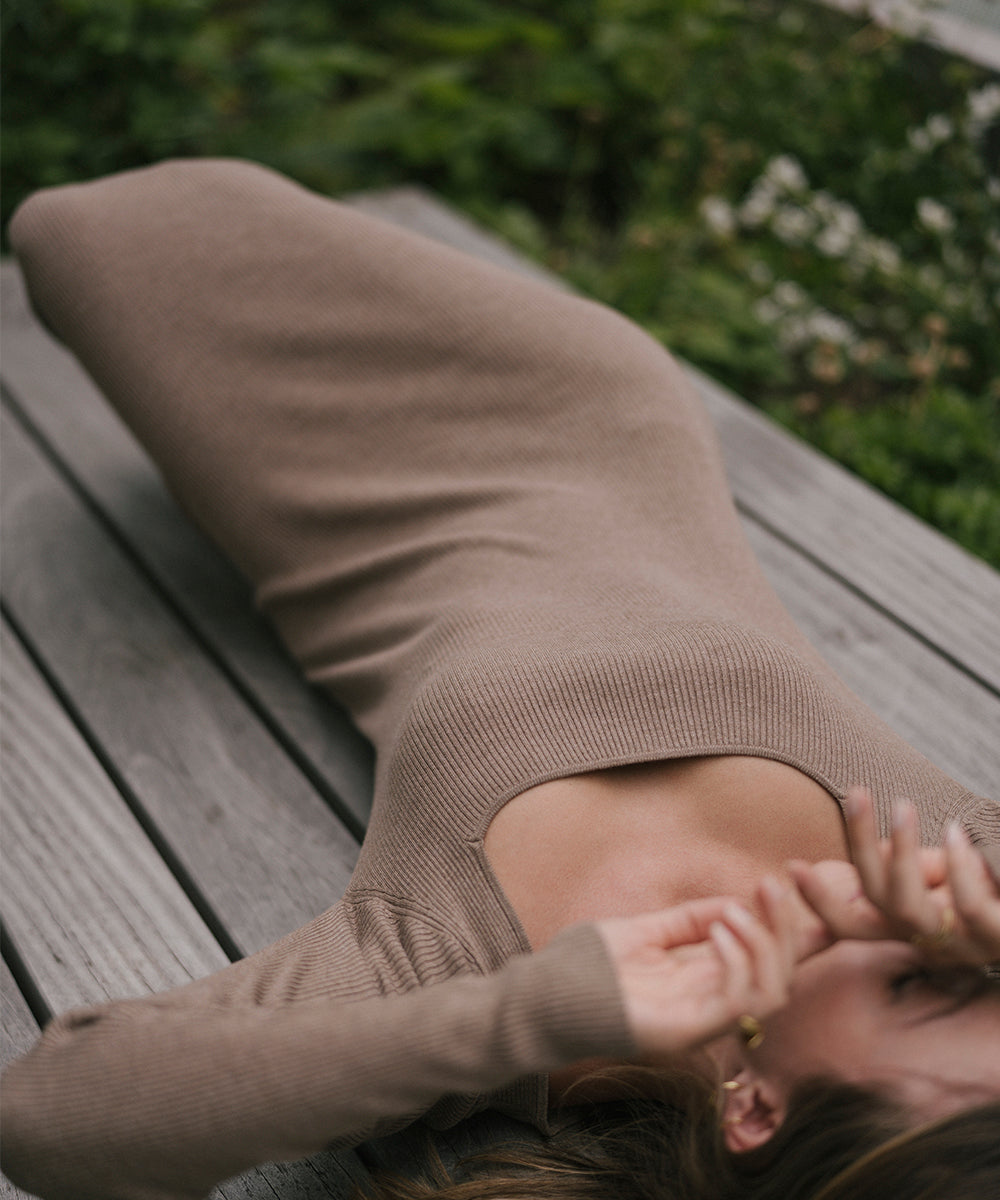NORR Flora knit dress Kjoler Light brown melange