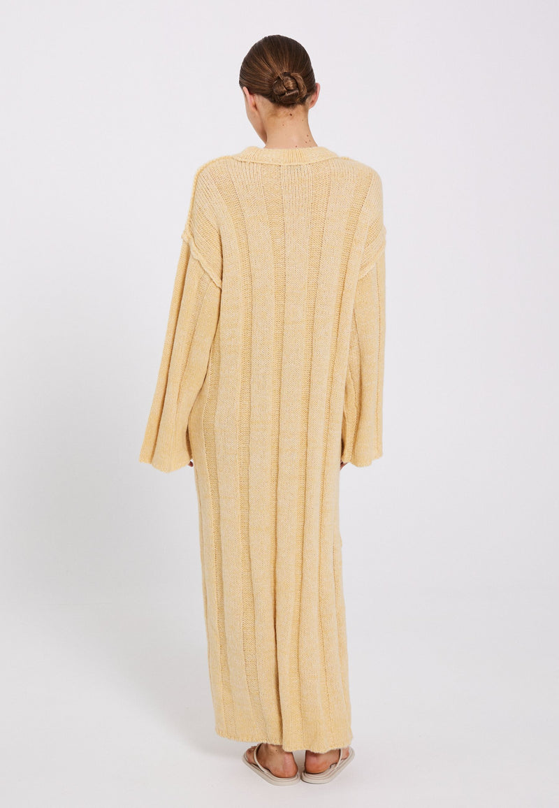NORR Fuscia rib knit dress Dresses Light yellow mélange