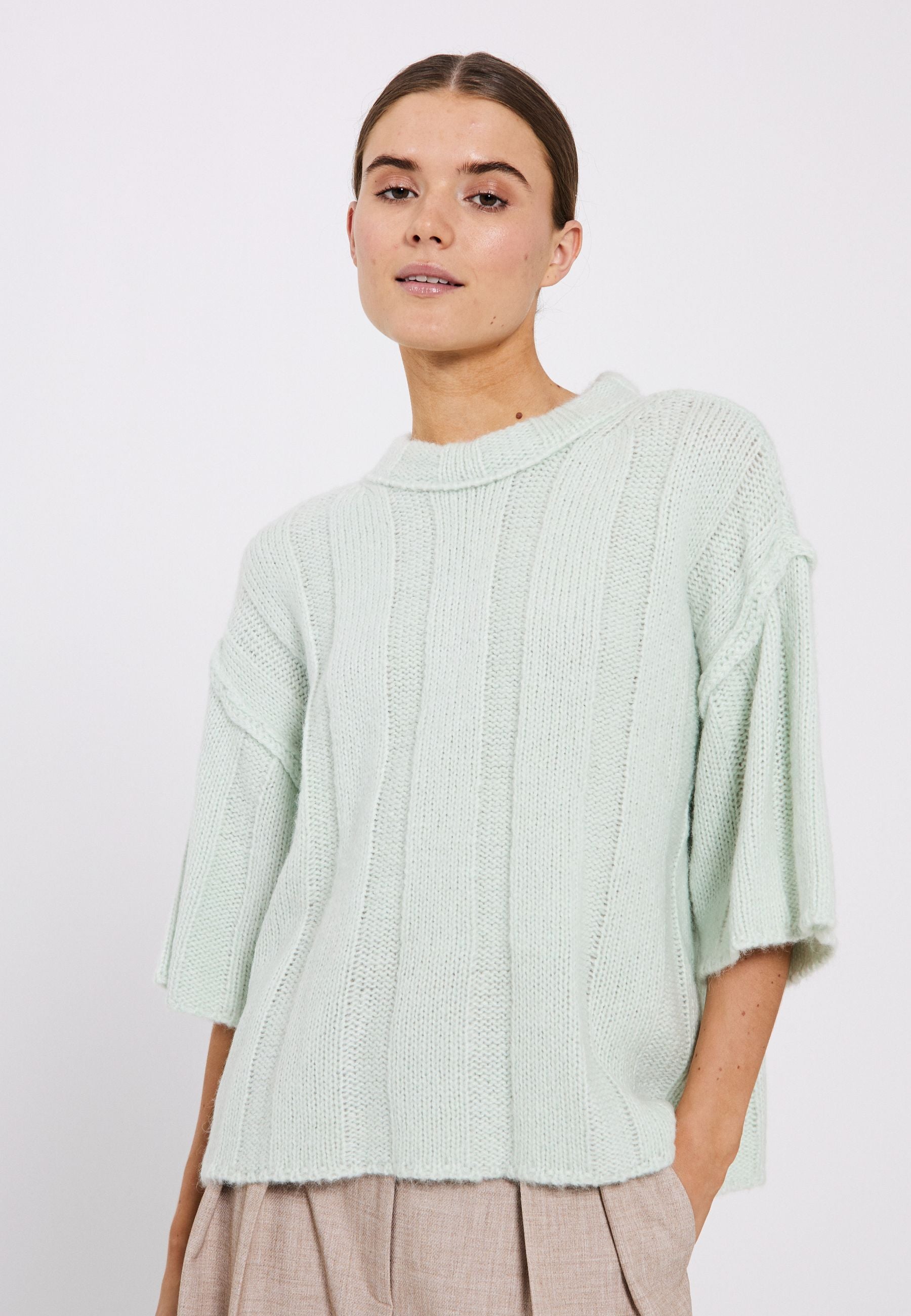 NORR Fuscia rib knit tee T-shirts Mint green mélange