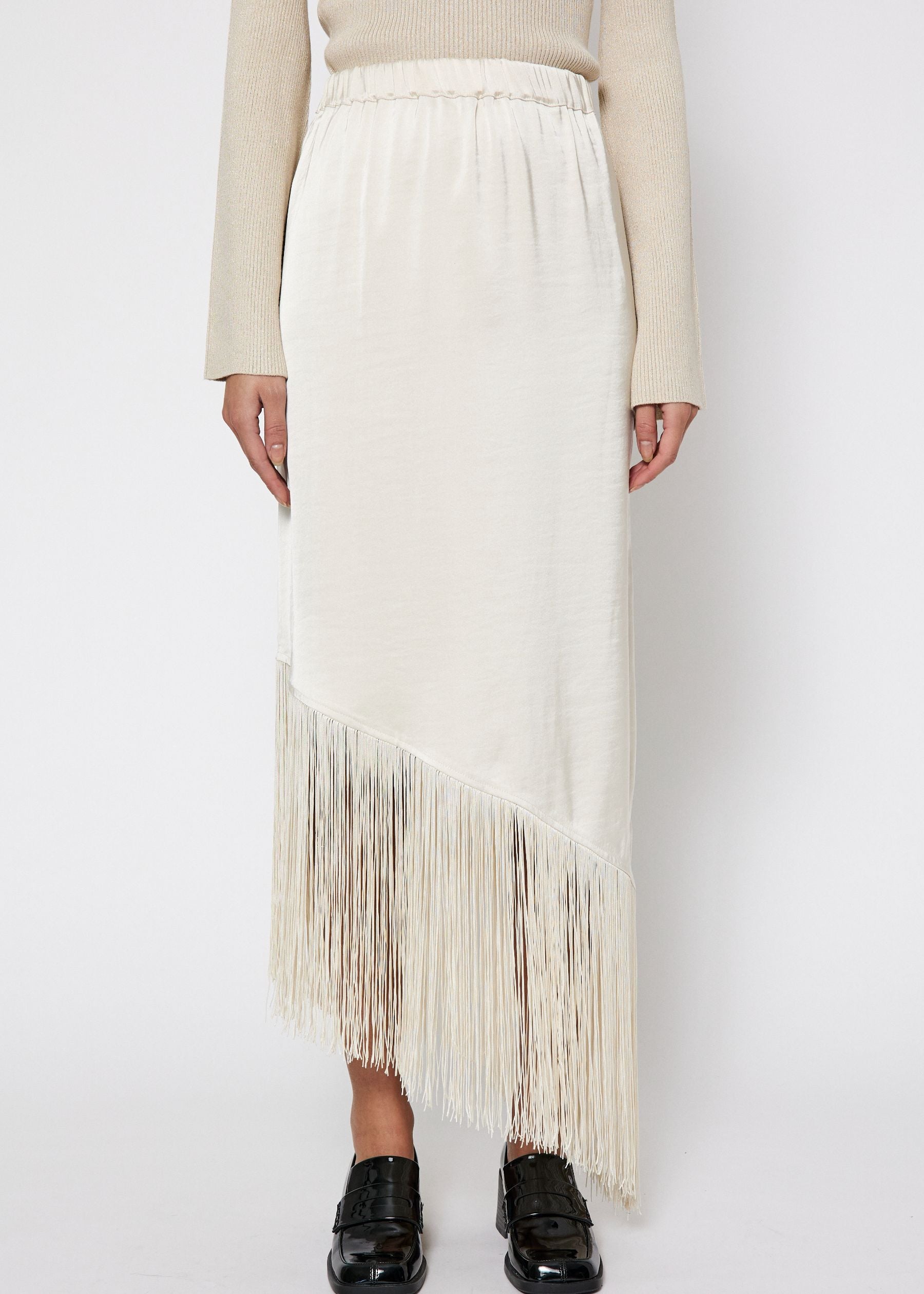 NORR Gili fringe skirt Skirts Champagne