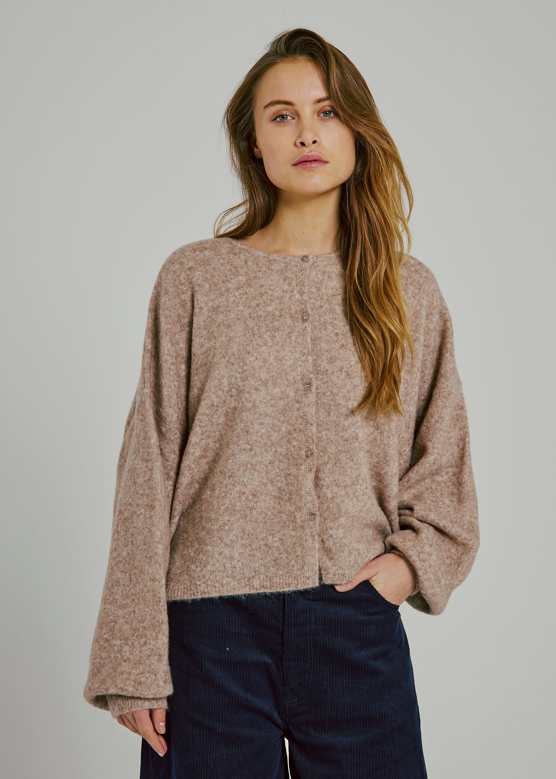 NORR Halli button knit cardigan Cardigans Camel