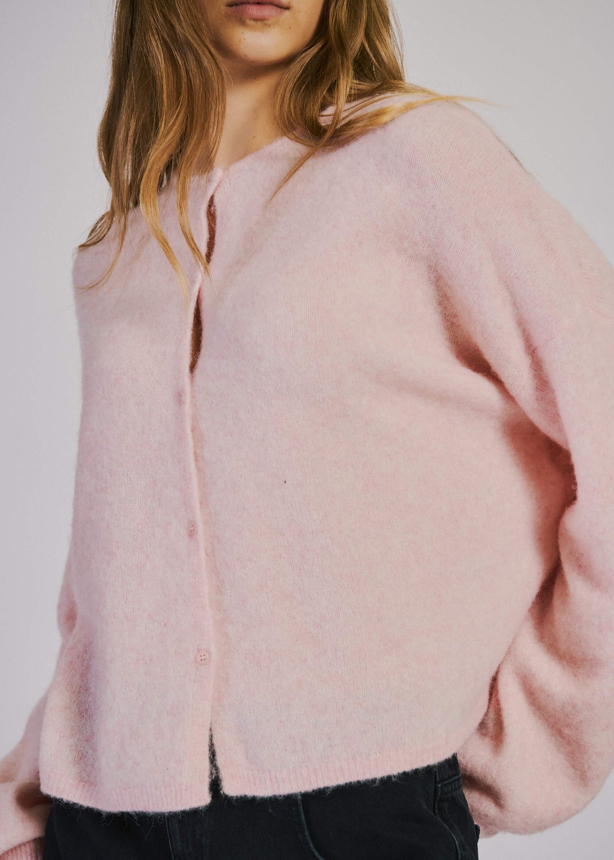 NORR Halli button knit cardigan Strik Light pink