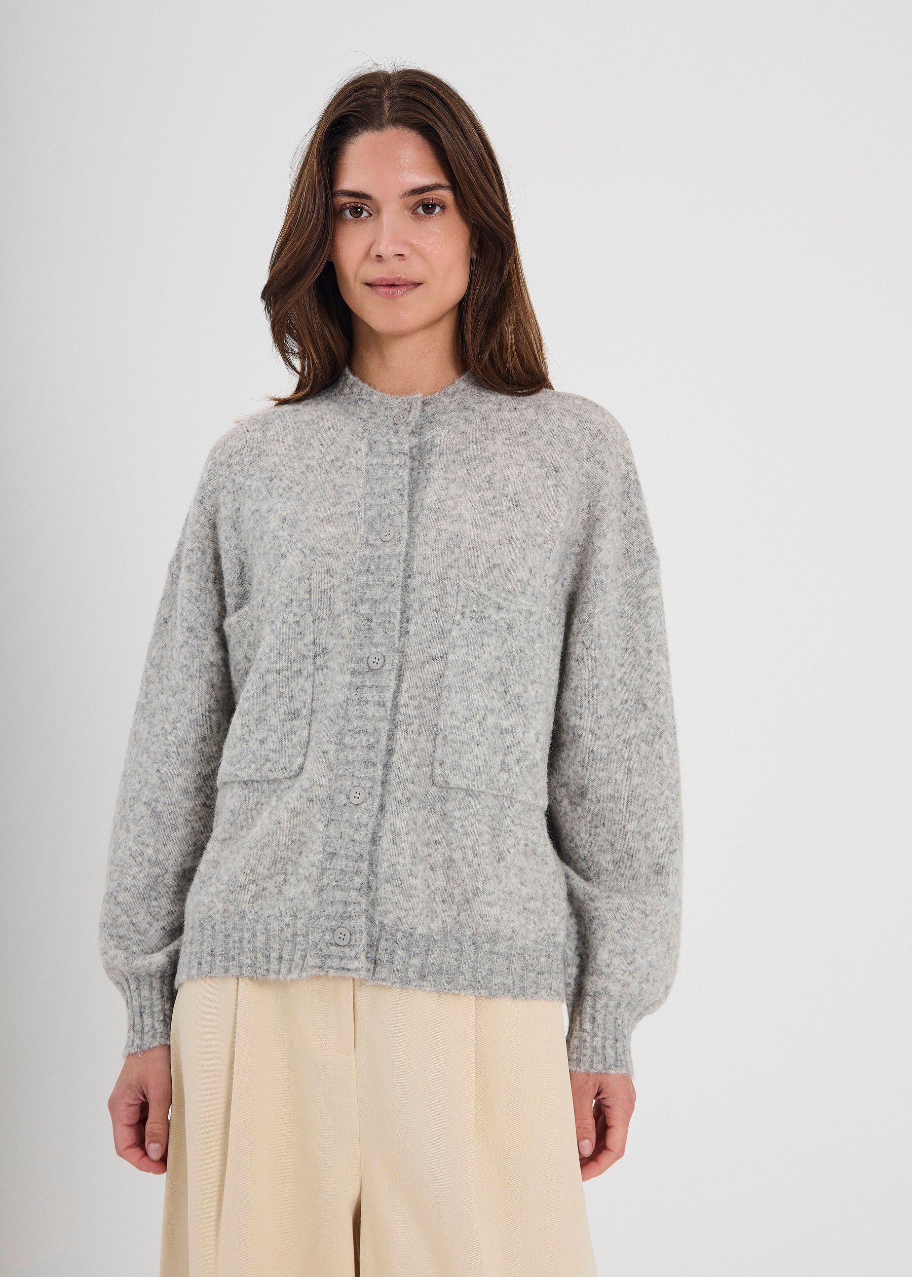 NORR Halli knit cardigan Strik Light grey melange