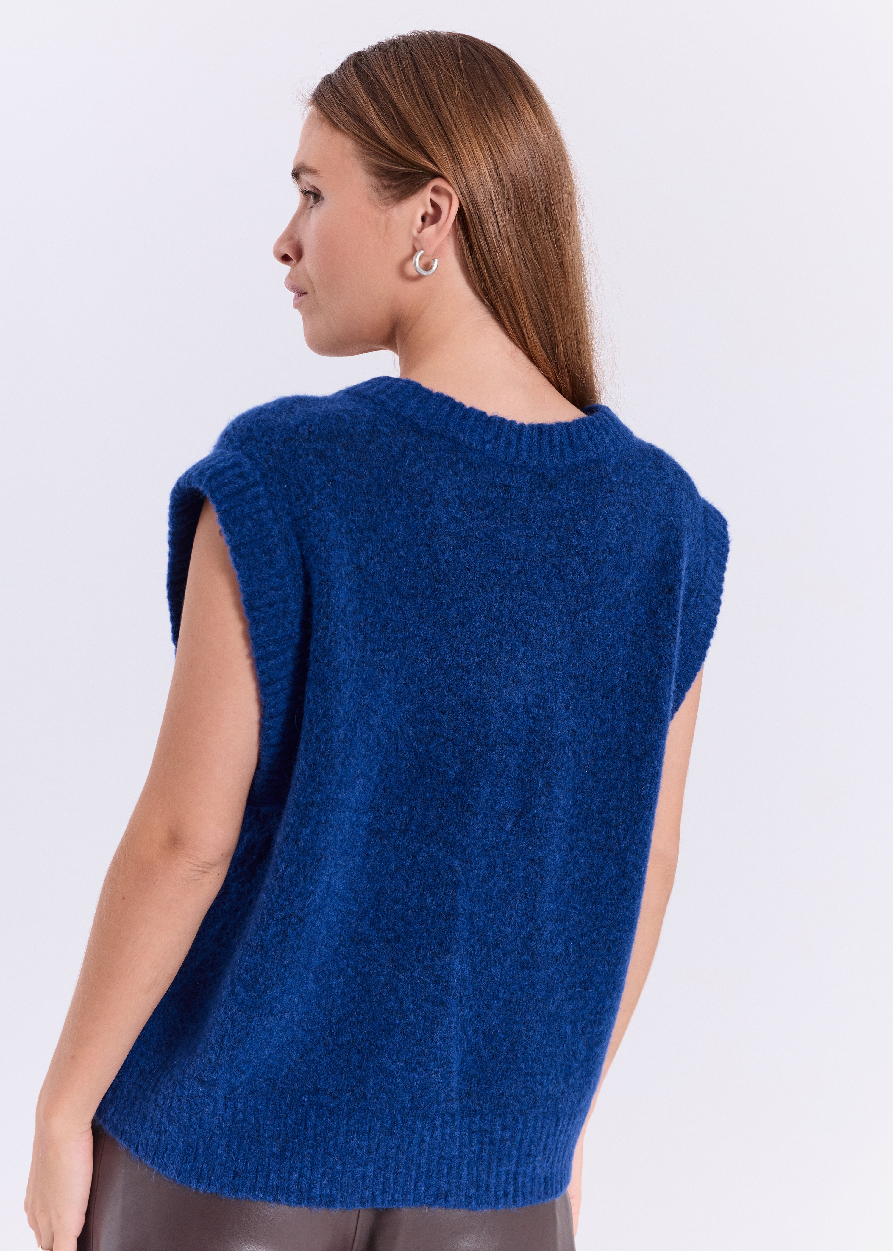 NORR Halli knit v-neck waist coat Strik Blue
