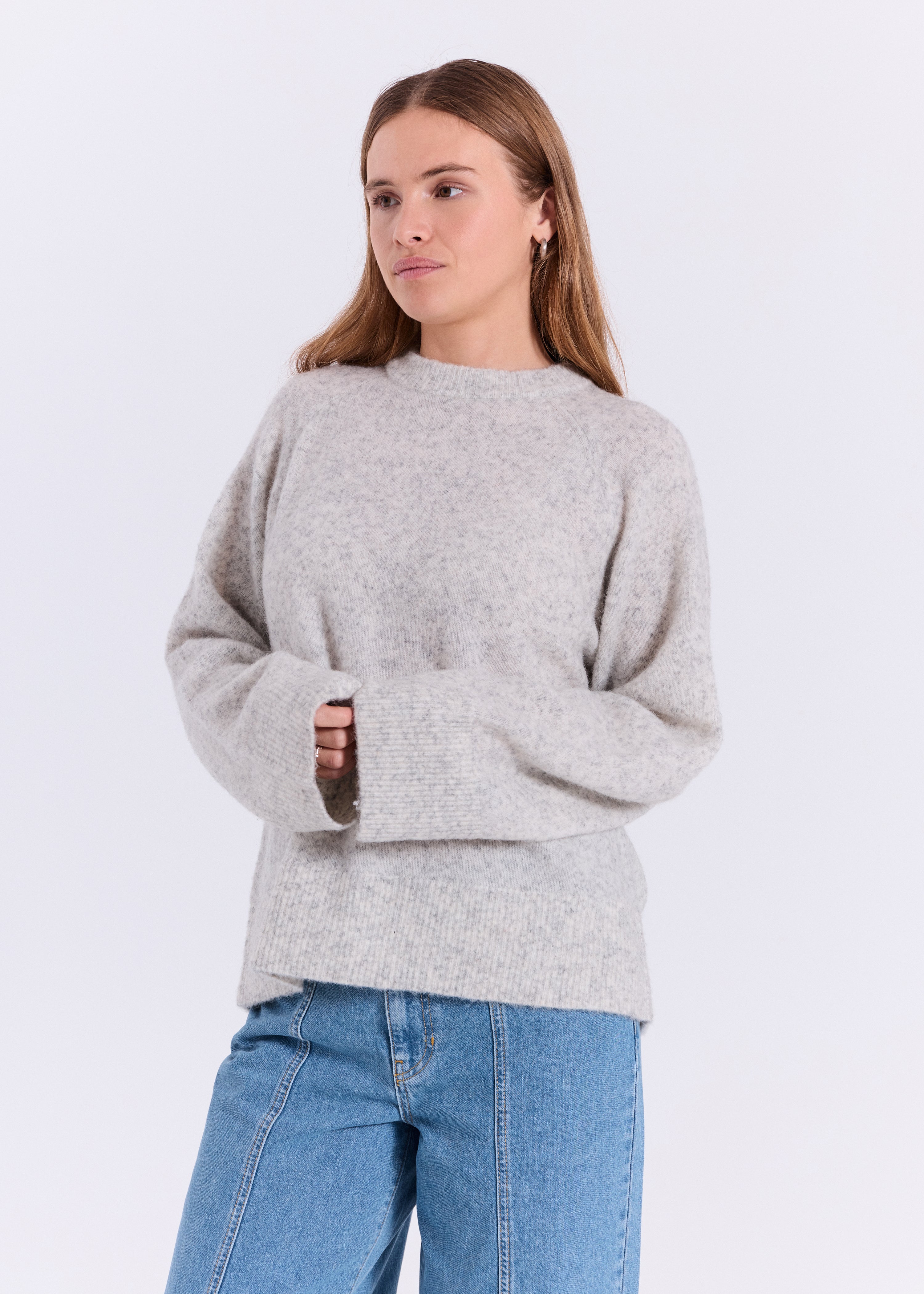 NORR Halli loose fit knit top Strik Light grey melange