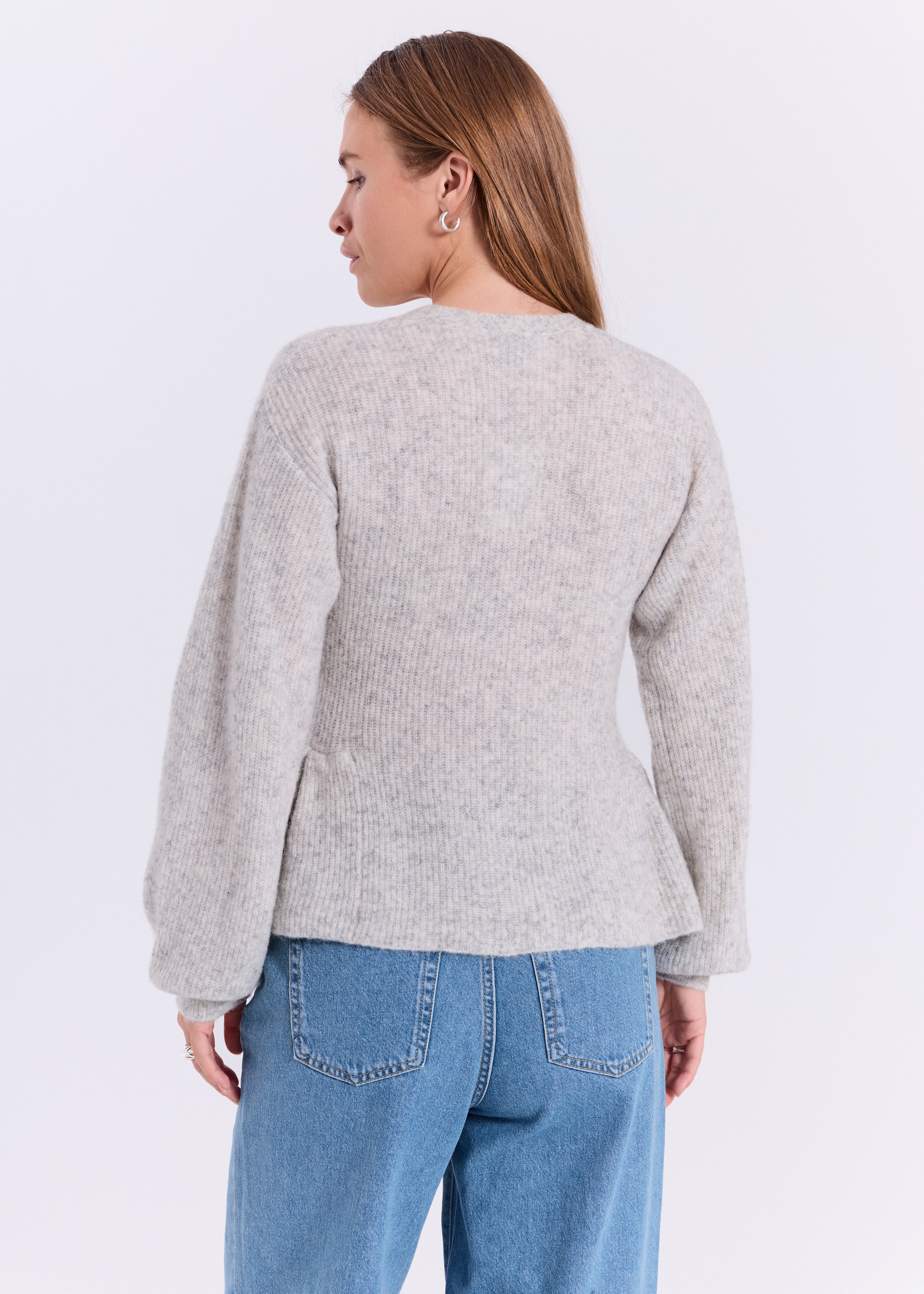 NORR Halli peplum knit cardigan Strik Light grey melange