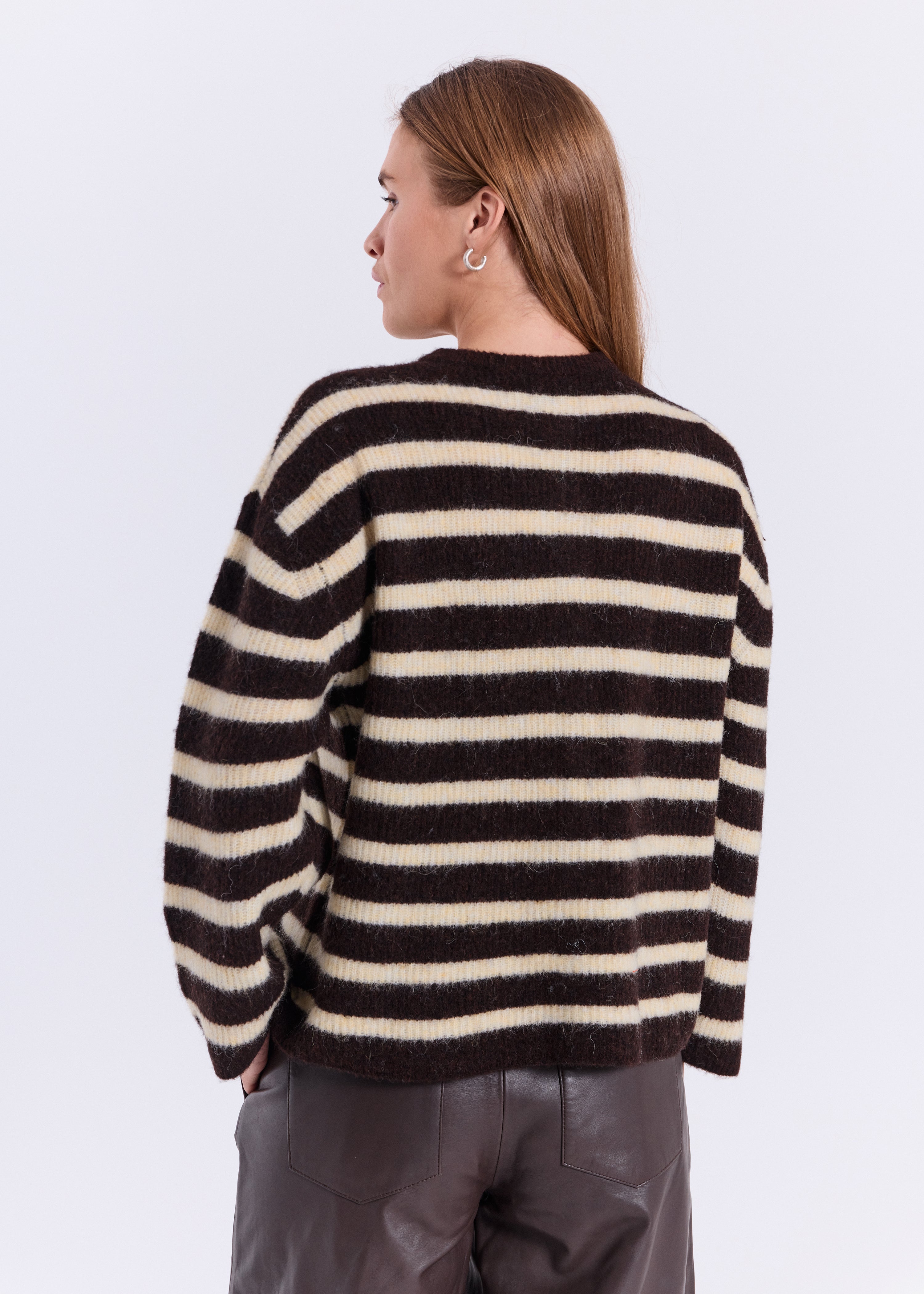 NORR Halli striped LS knit cardigan Strik Brown with yellow stripe