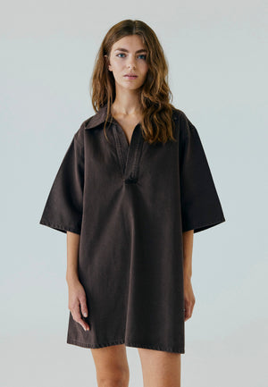 NORR Hannali v-neck denim dress Kjoler Brown washed