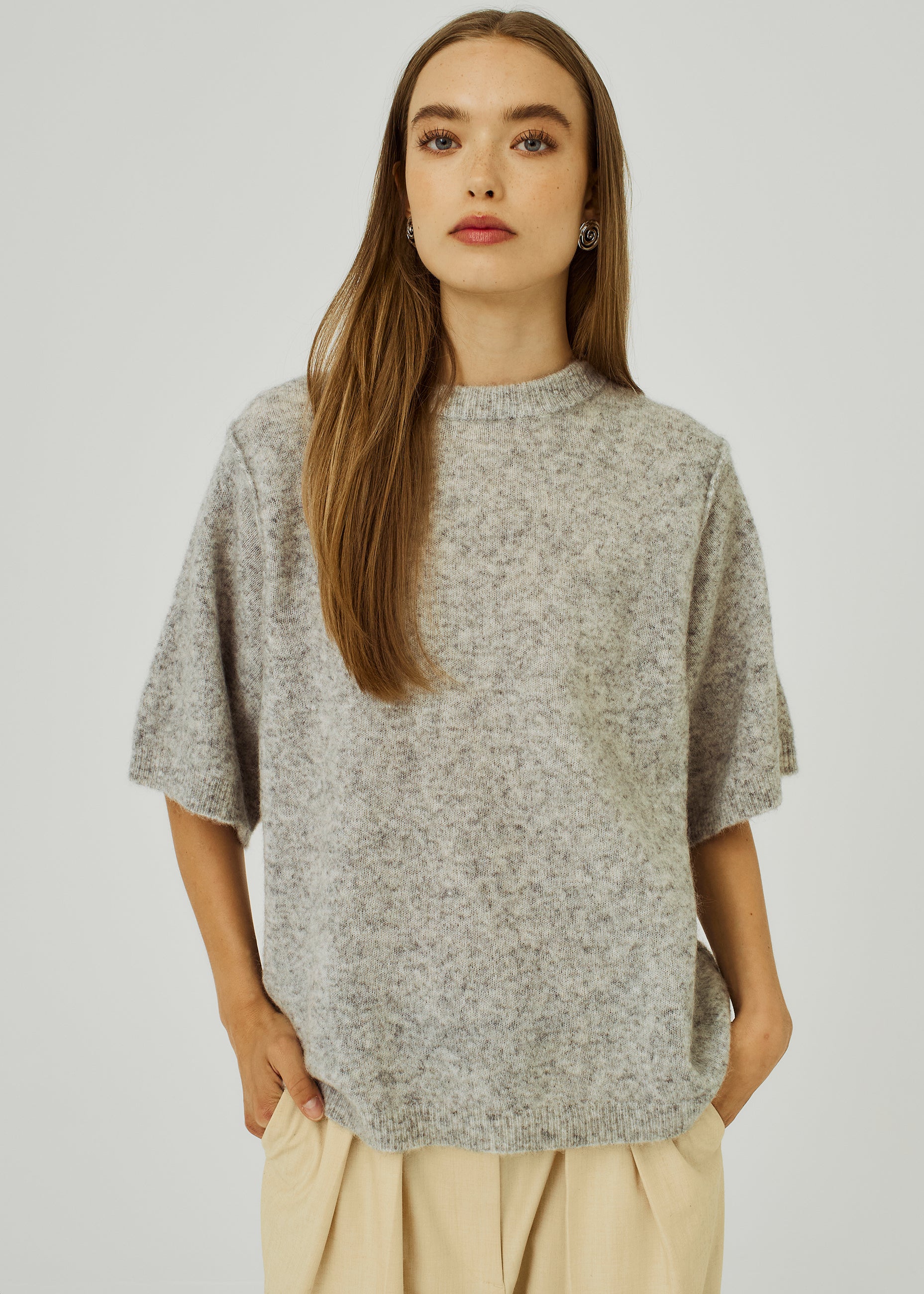 NORR Hazina knit tee T-shirts Light grey melange