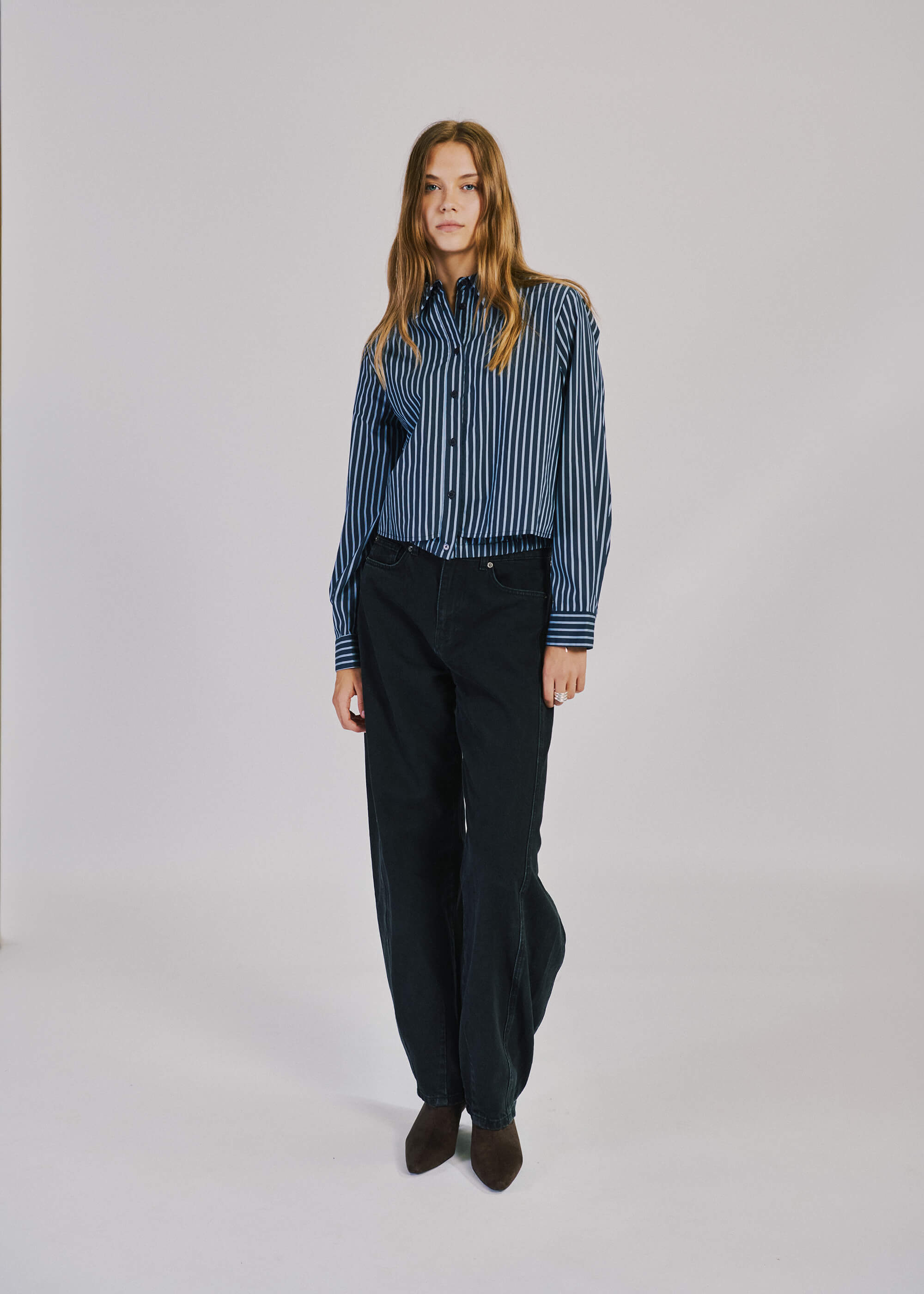 NORR Holly cropped shirt Skjorter Blue stripe