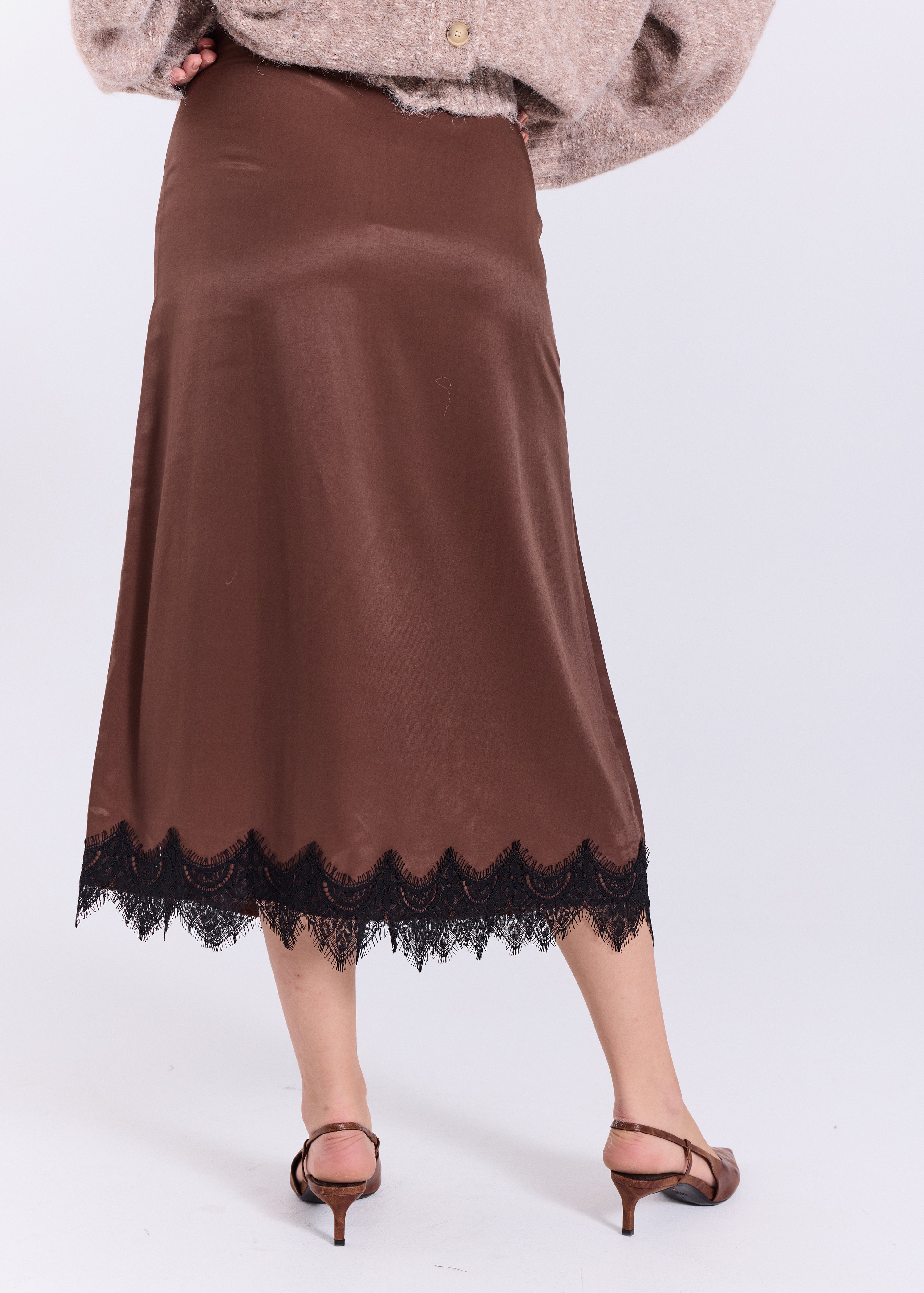 NORR Jola lace midi skirt Nederdele Dark Brown