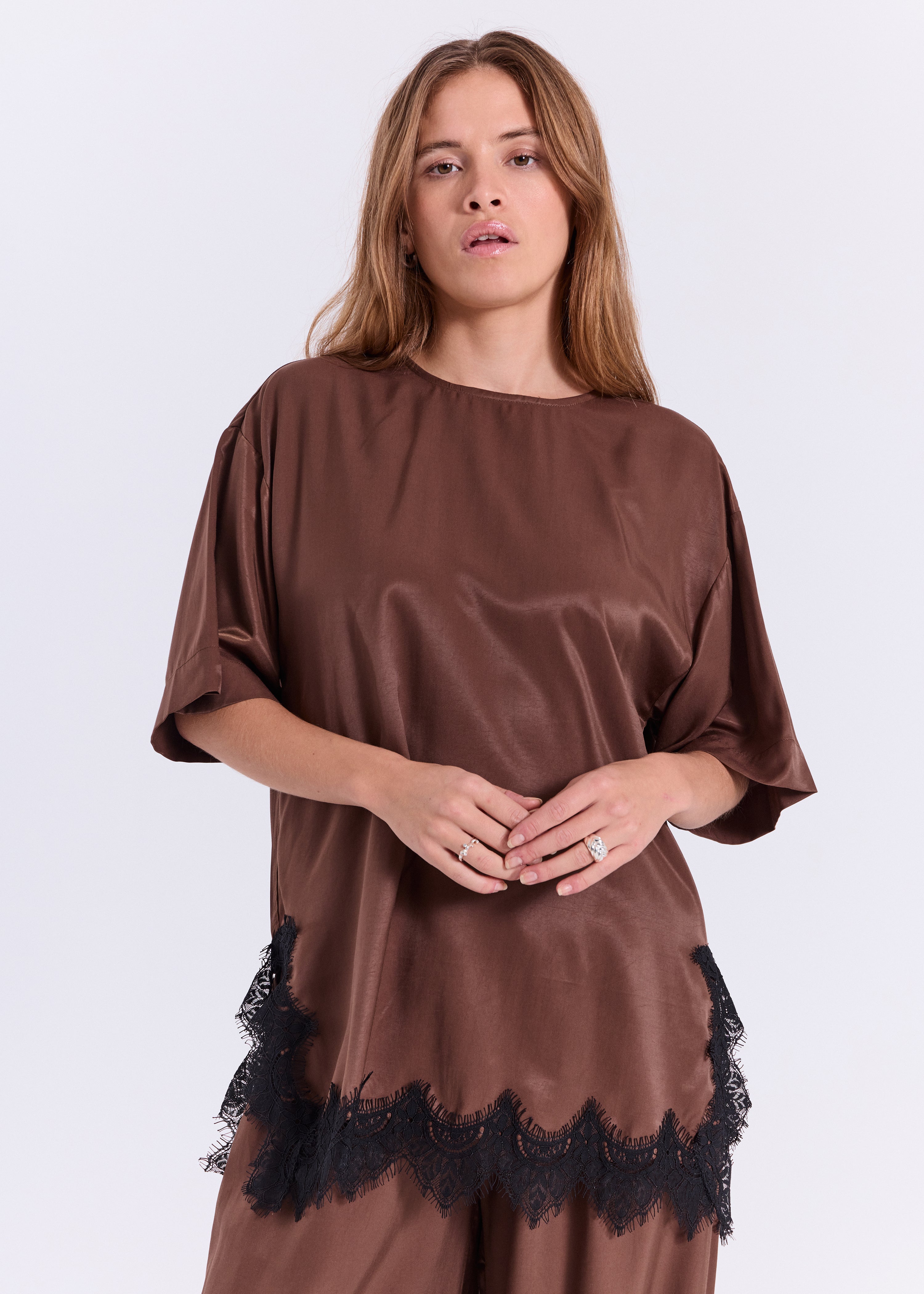 NORR Jola lace top Toppe Dark Brown