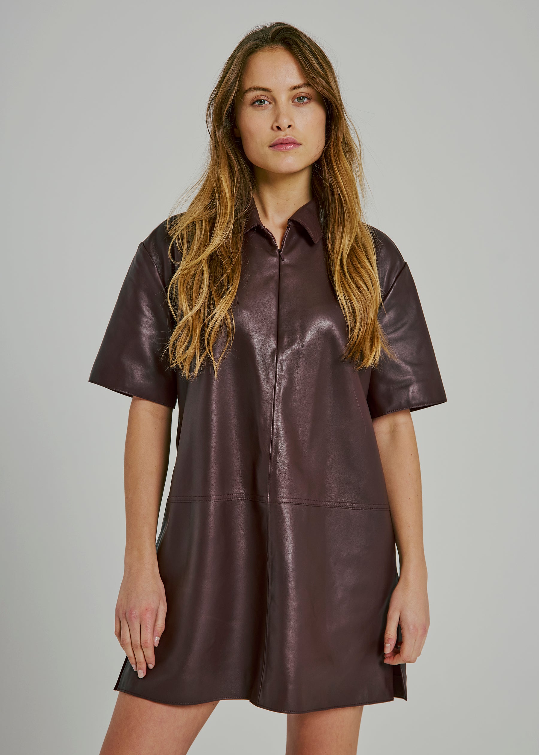 NORR Kamila leather dress Dresses Bordeaux