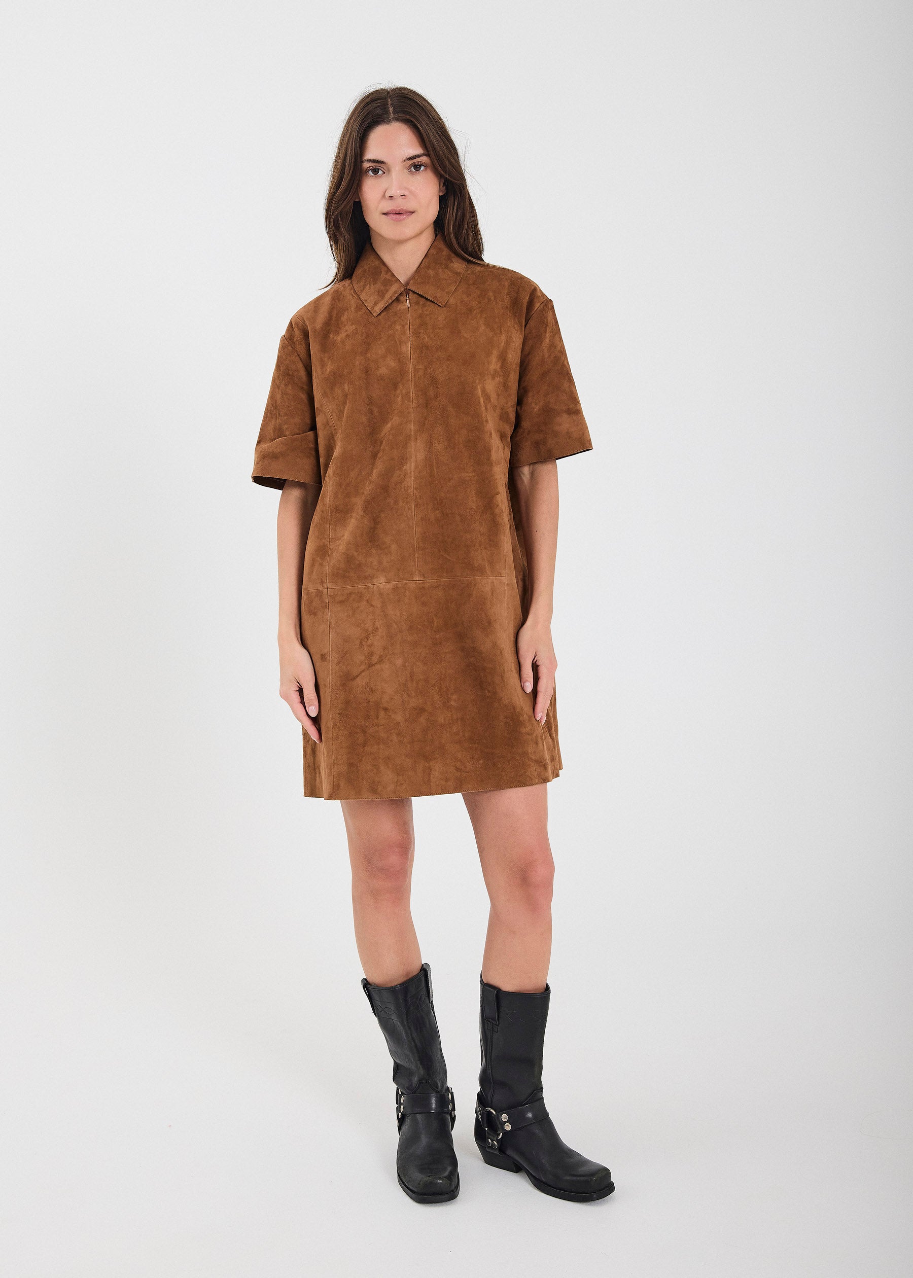 NORR Kamilla suede dress Kjoler Cognac
