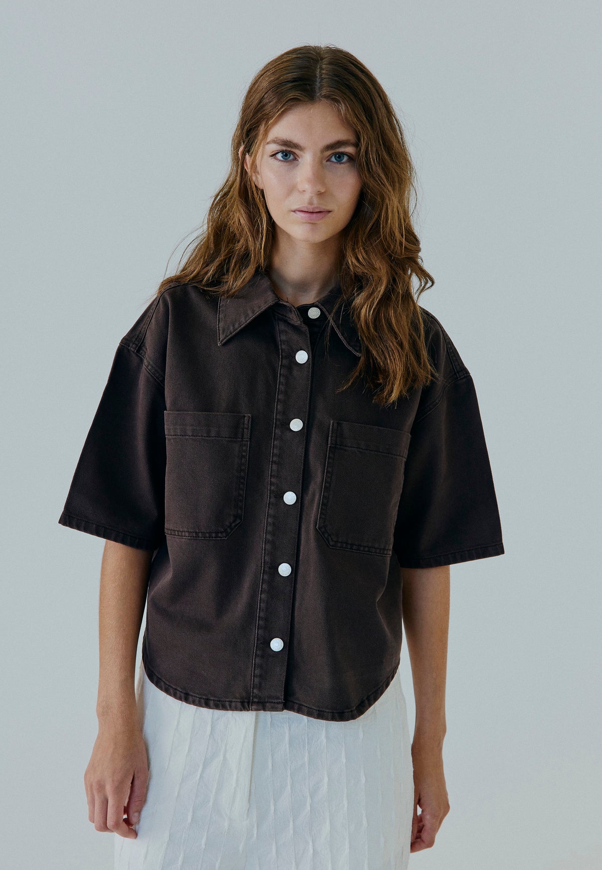 NORR Kenzie SS denim shirt Skjorter Brown washed