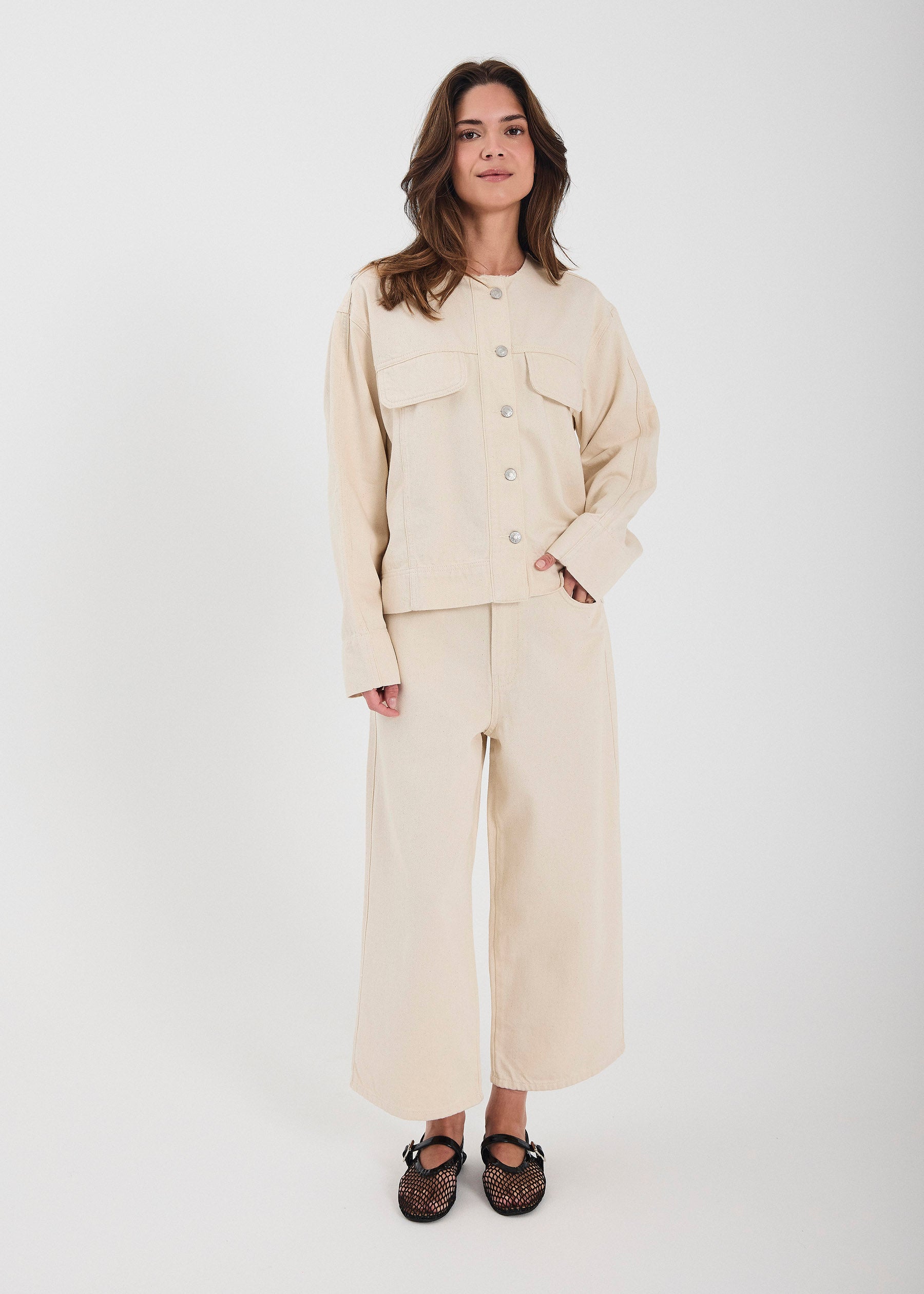 NORR Kenzie cropped wide jeans Bukser Ecru