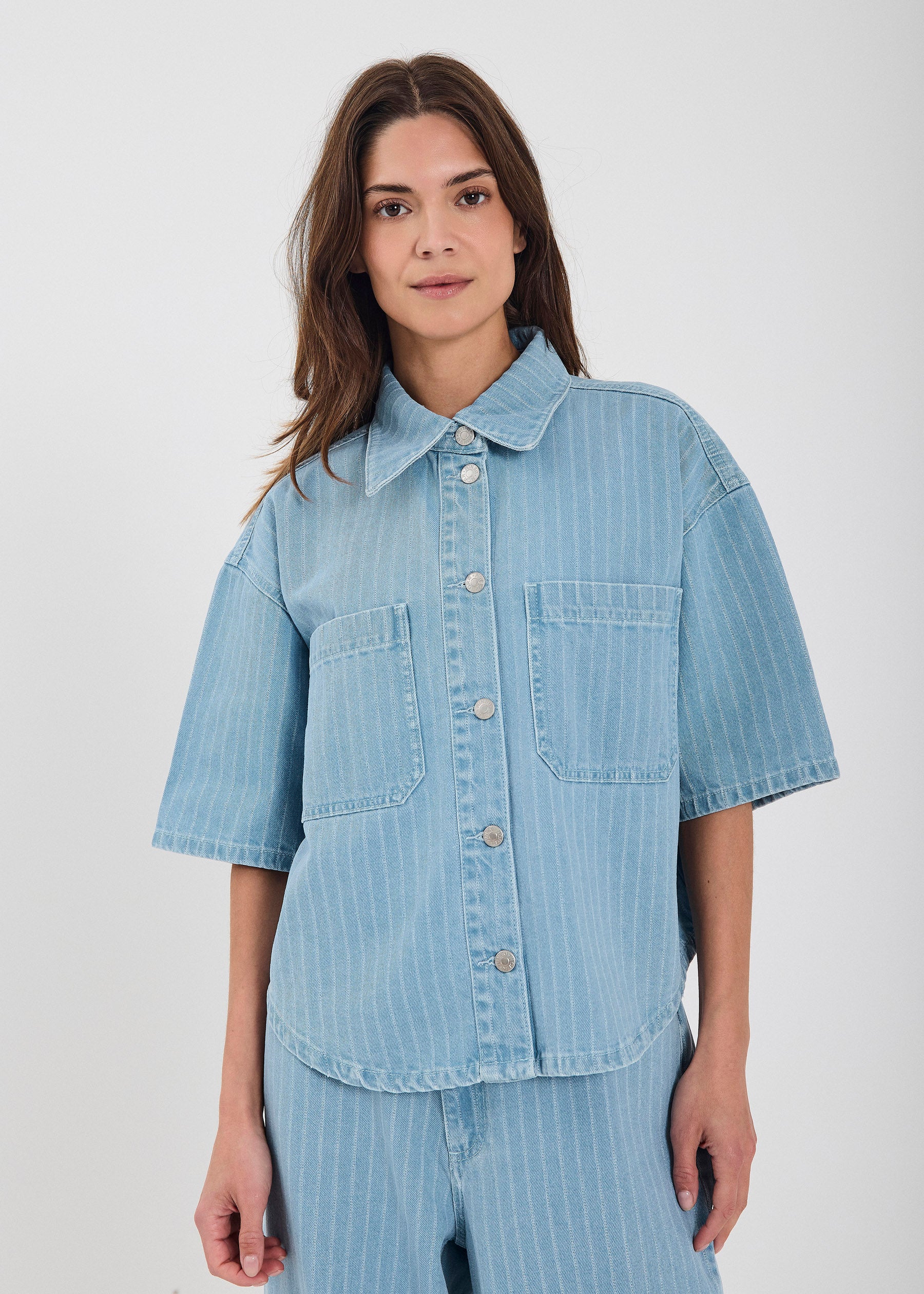 NORR Kenzie denim shirt Skjorter Light blue stripe