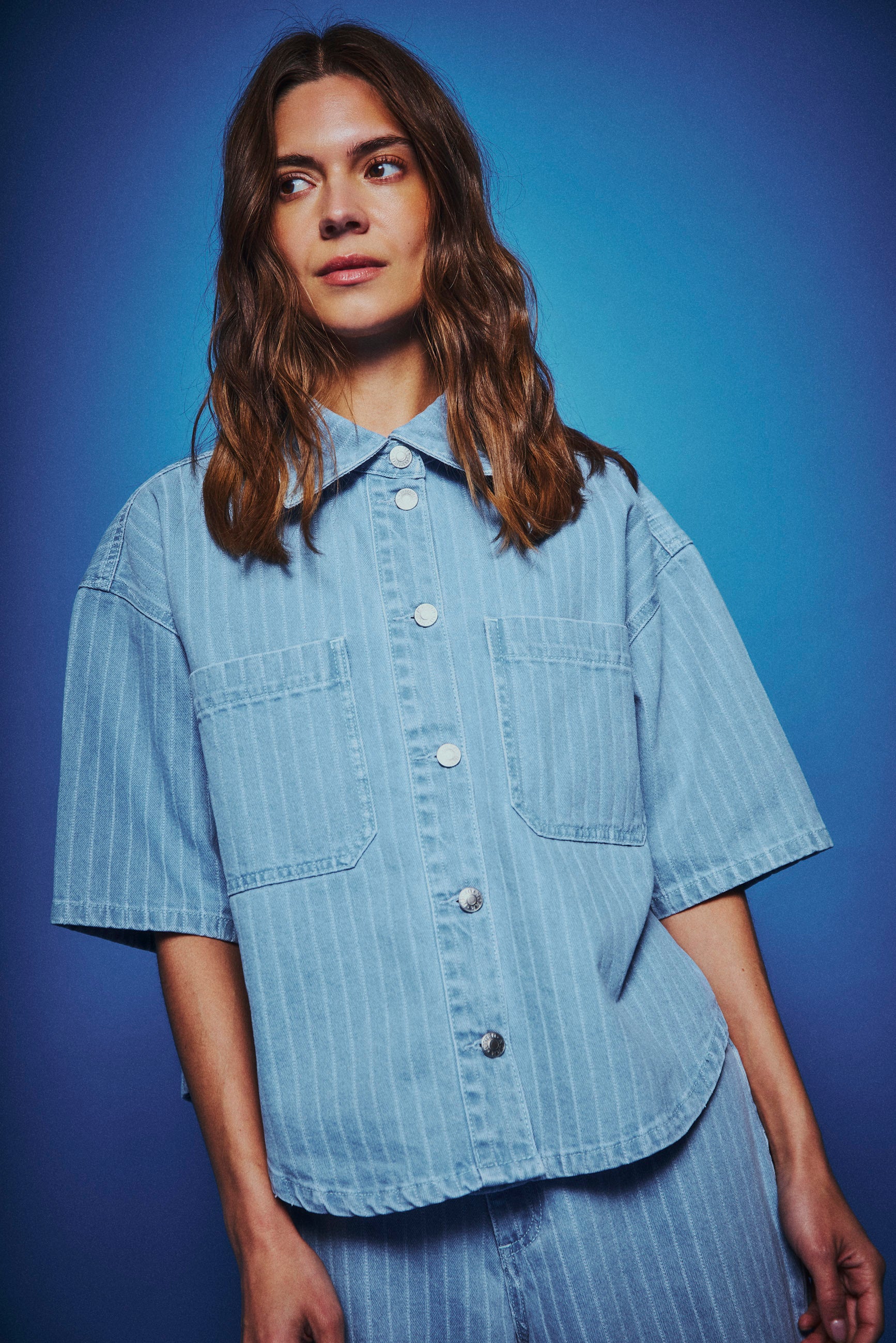 NORR Kenzie denim shirt Skjorter Light blue stripe