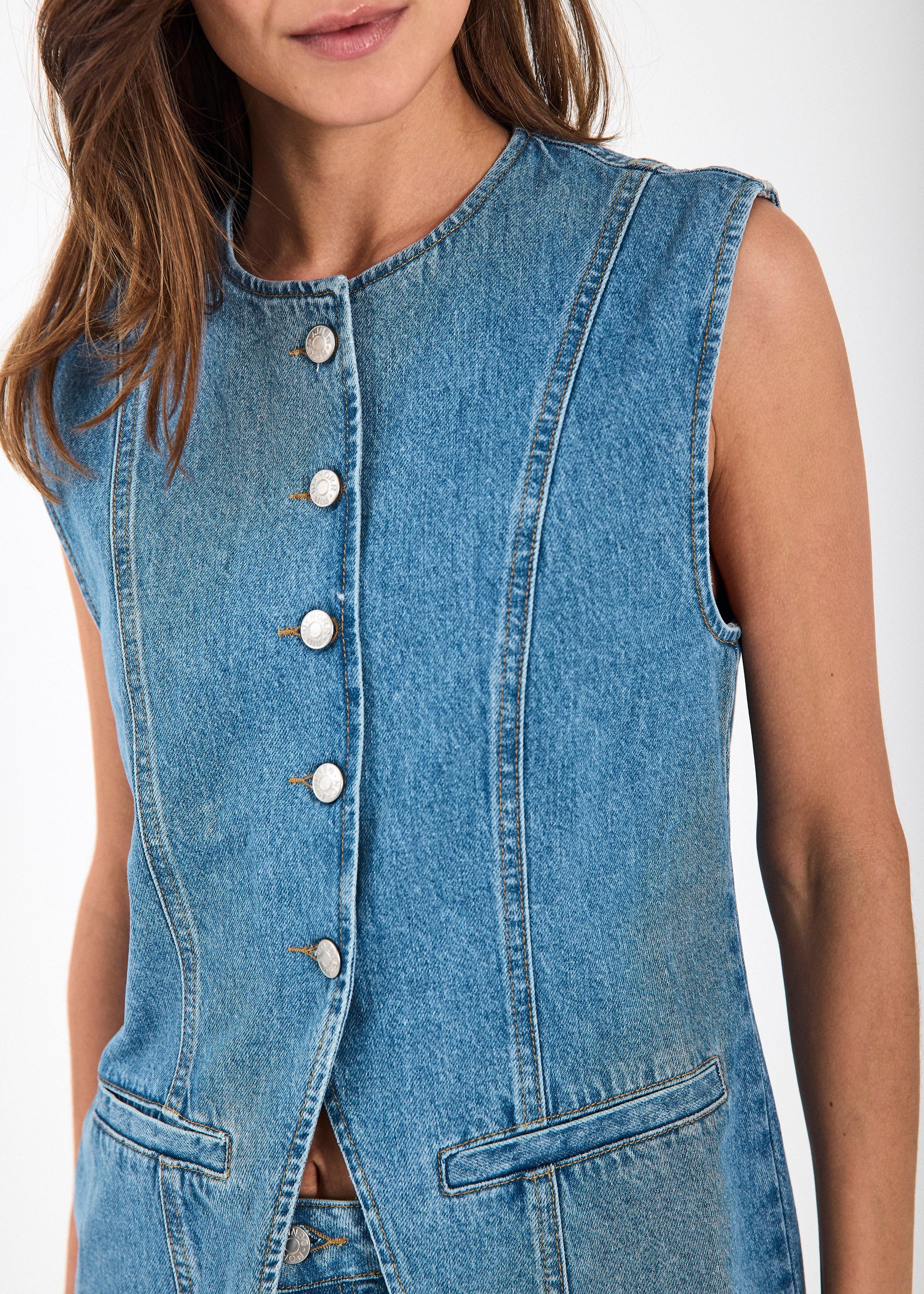 NORR Kenzie denim waistcoat Vest Medium blue denim