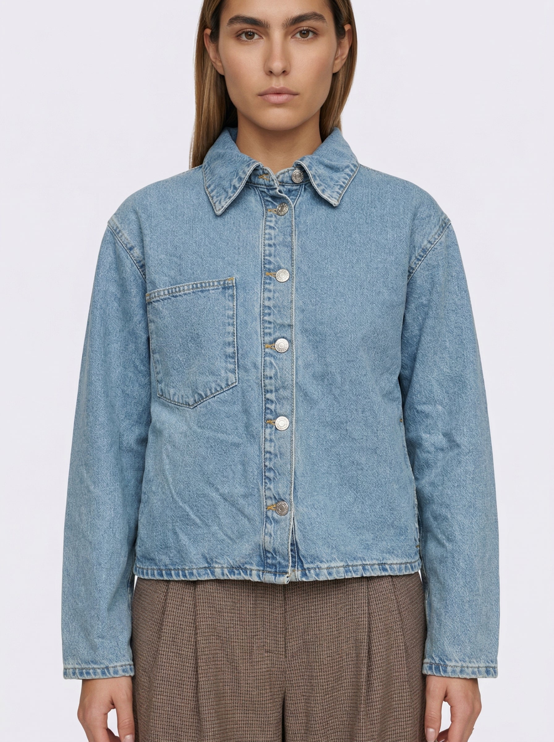 NORR Kenzie lace denim shirt Skjorter Medium blue denim