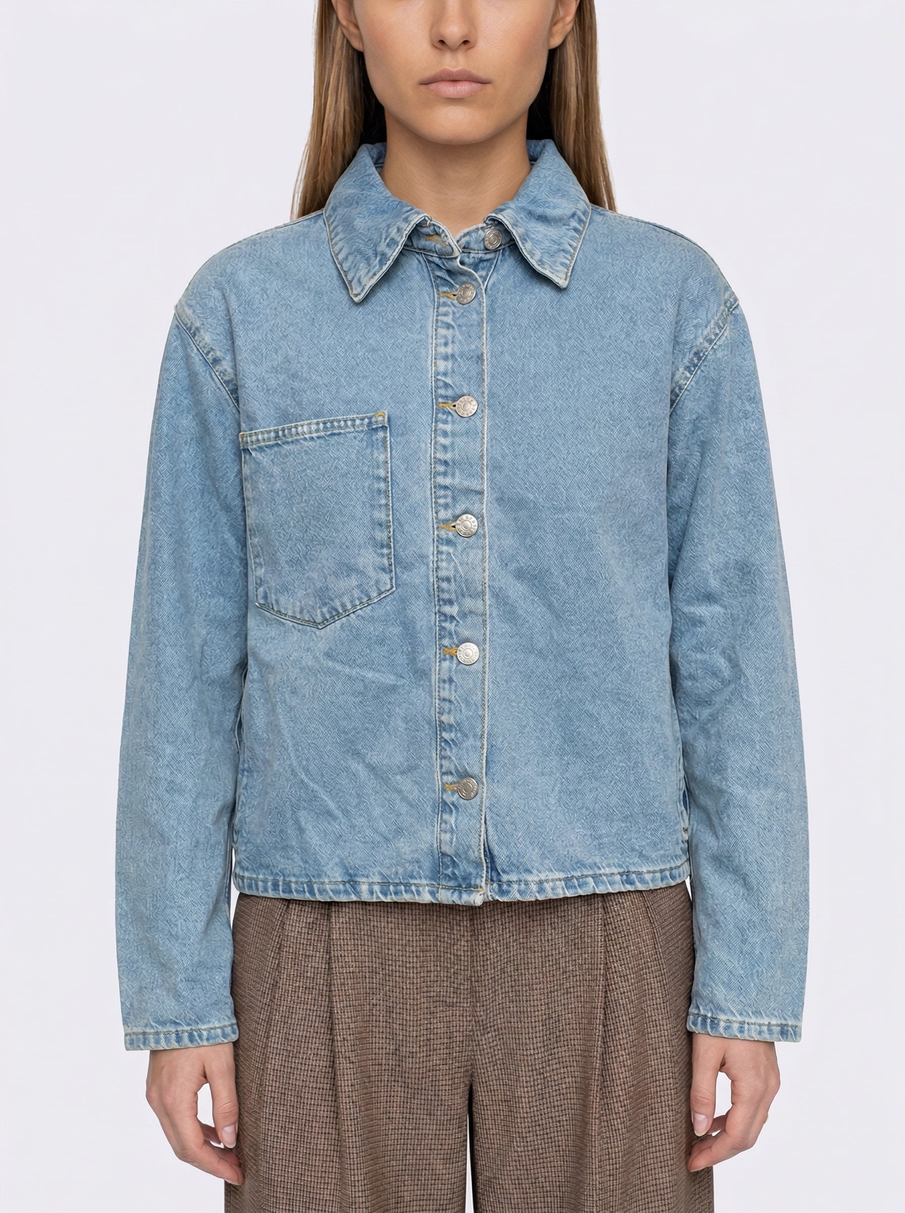 NORR Kenzie lace denim shirt Skjorter Medium blue denim