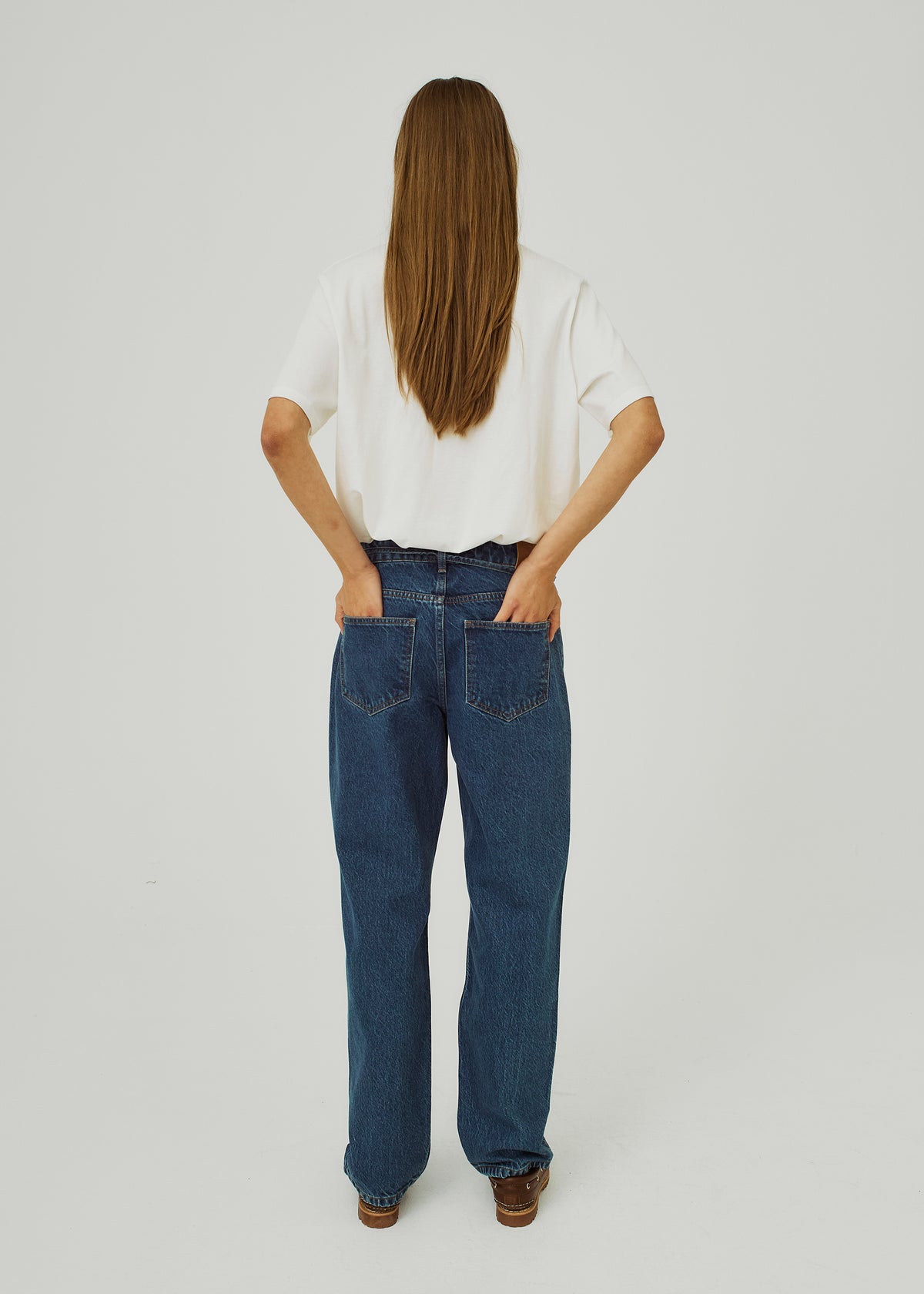 NORR Kenzie relaxed belt jeans Bukser Medium blue denim