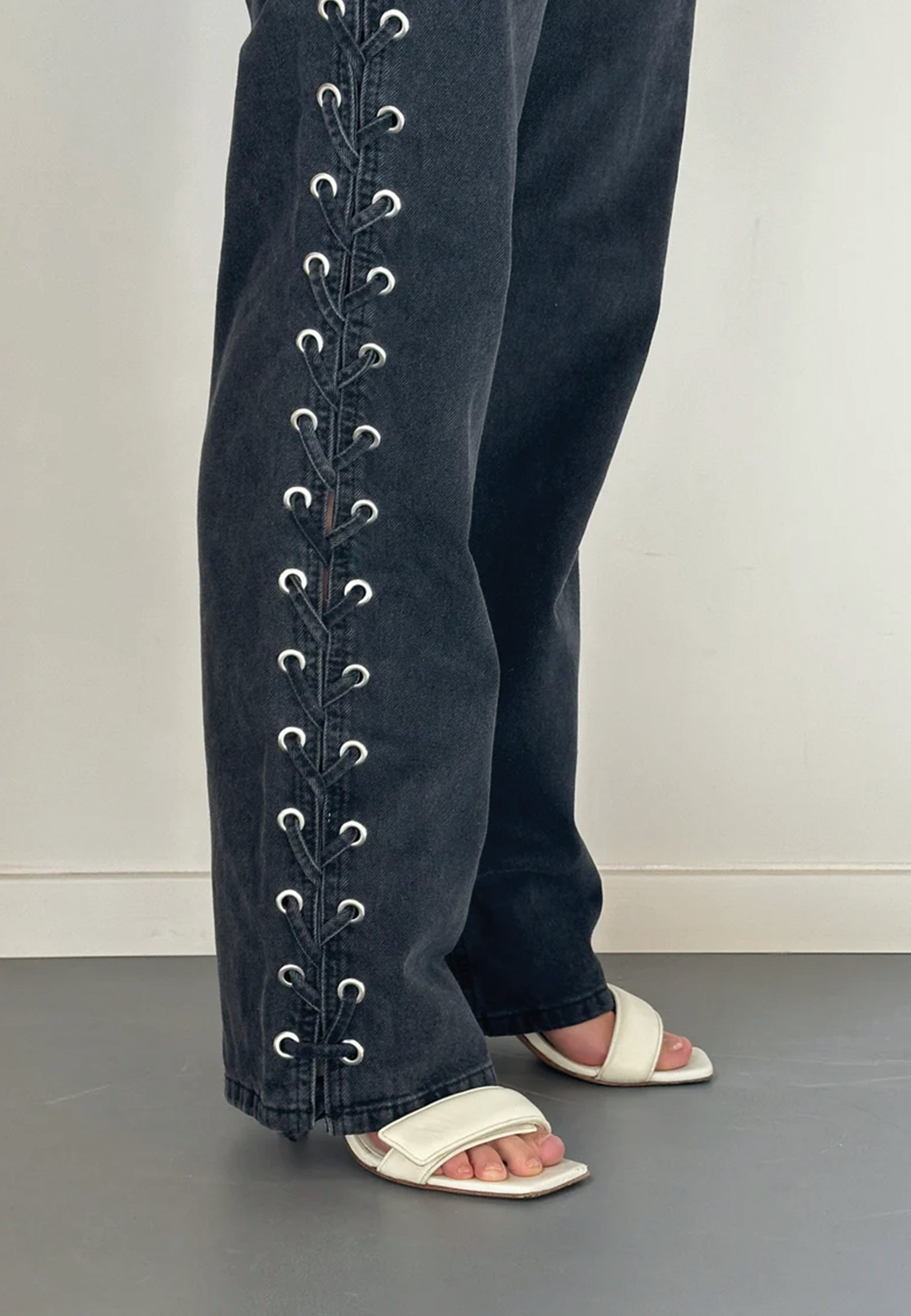 NORR Kenzie straight lace jeans Bukser Black washed