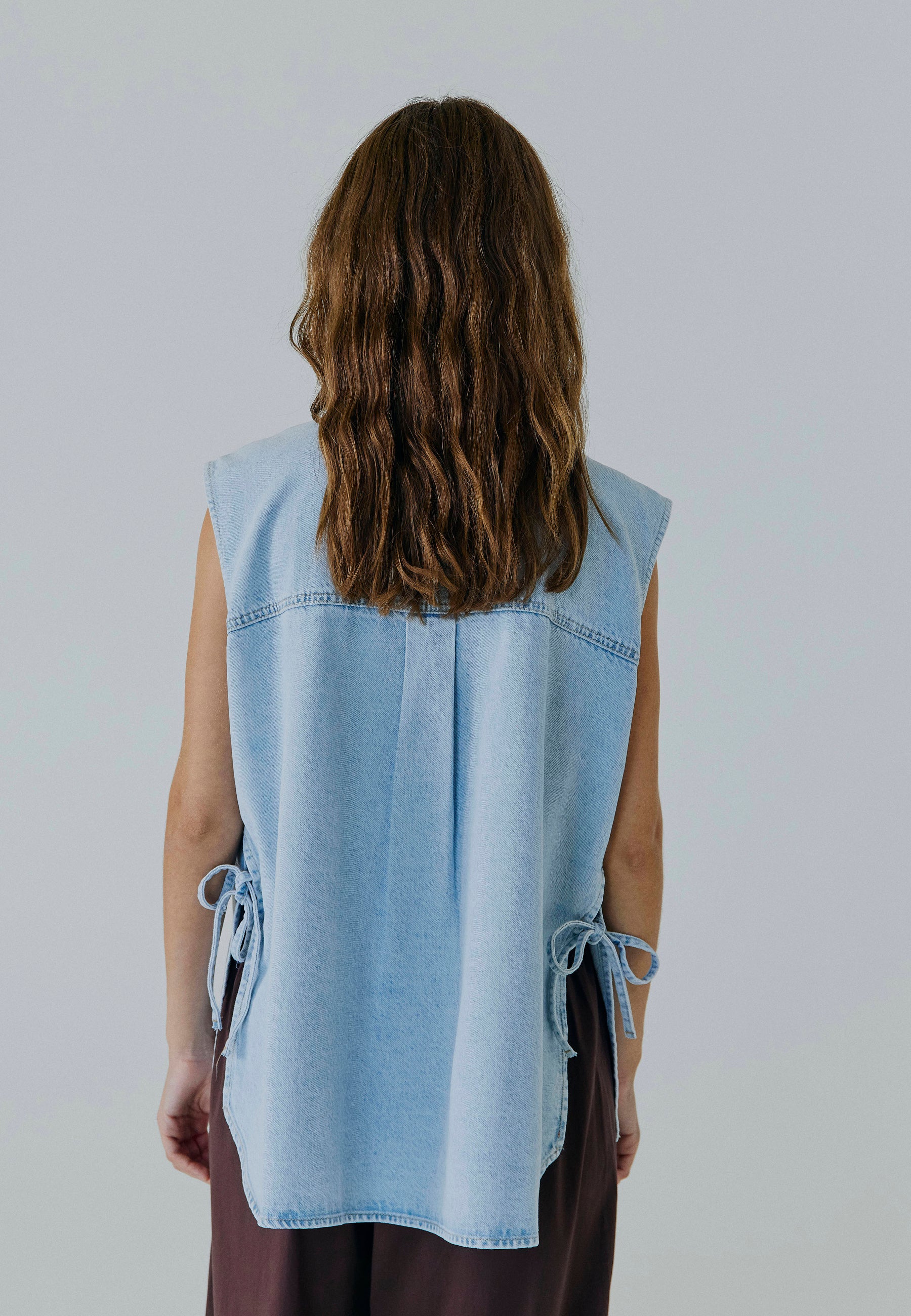 NORR Lai denim waistcoat Vest Light blue wash