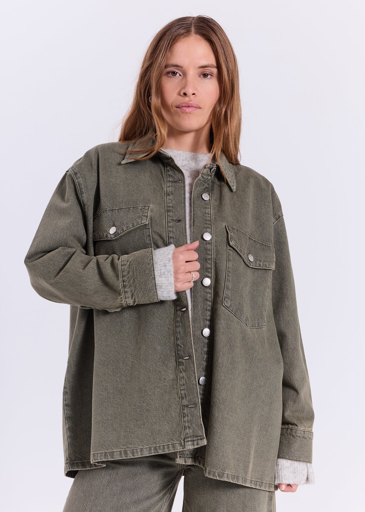 NORR Larisa clean denim shirt Skjorter Dark green