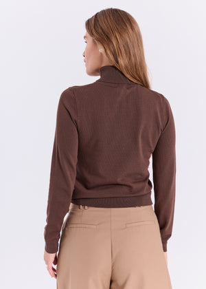 NORR Lena roll neck knit top Strik Dark Brown