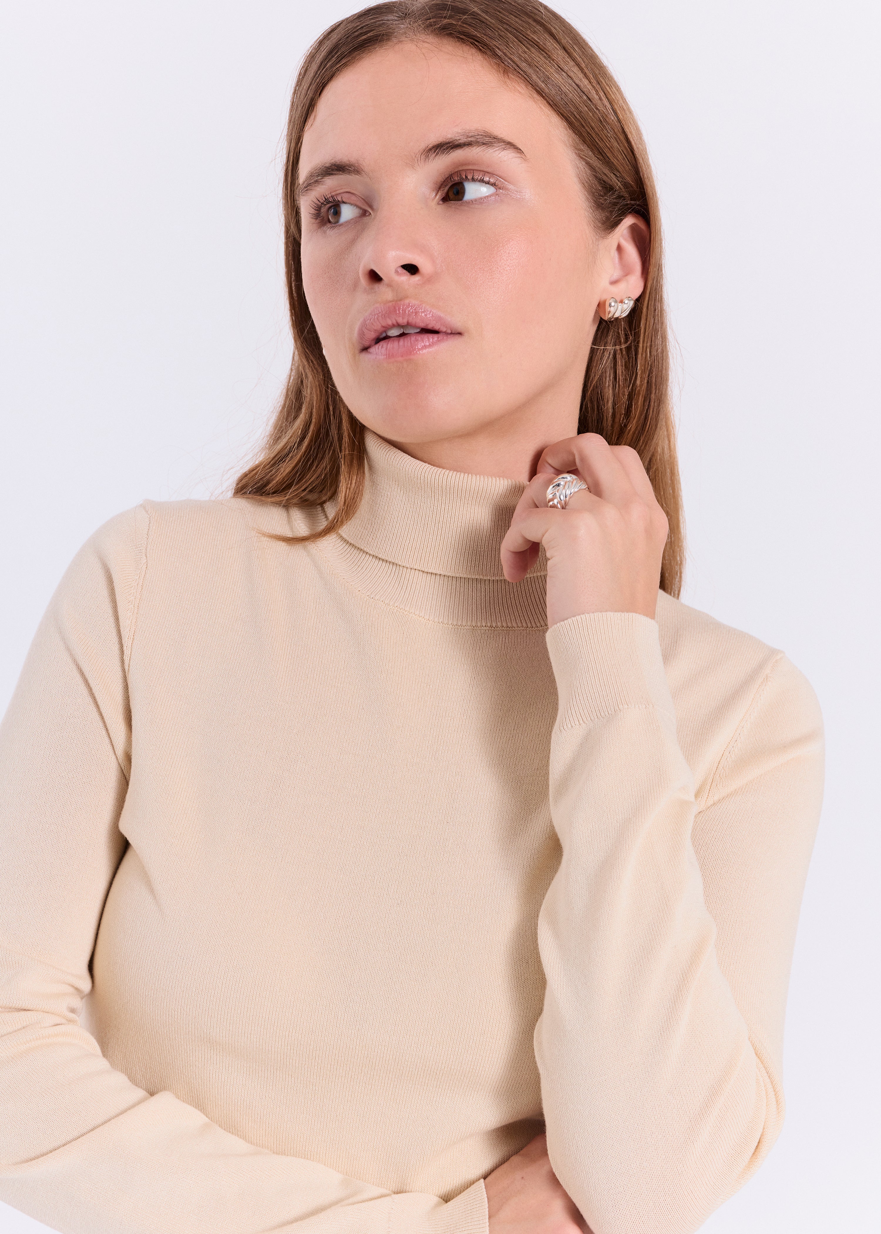 NORR Lena roll neck knit top Strik Light yellow