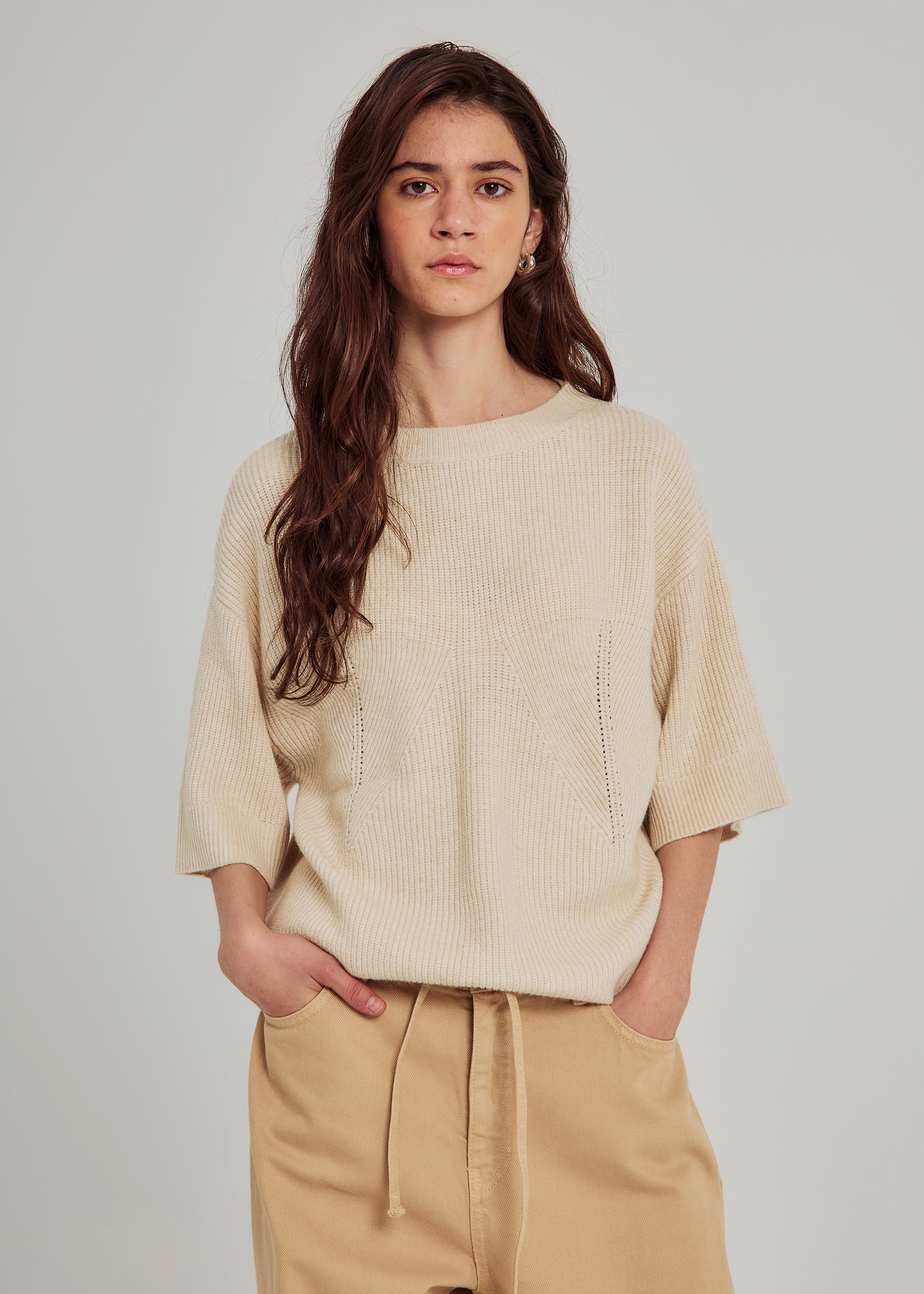 NORR Lindsay knit tee T-shirts Ivory melange