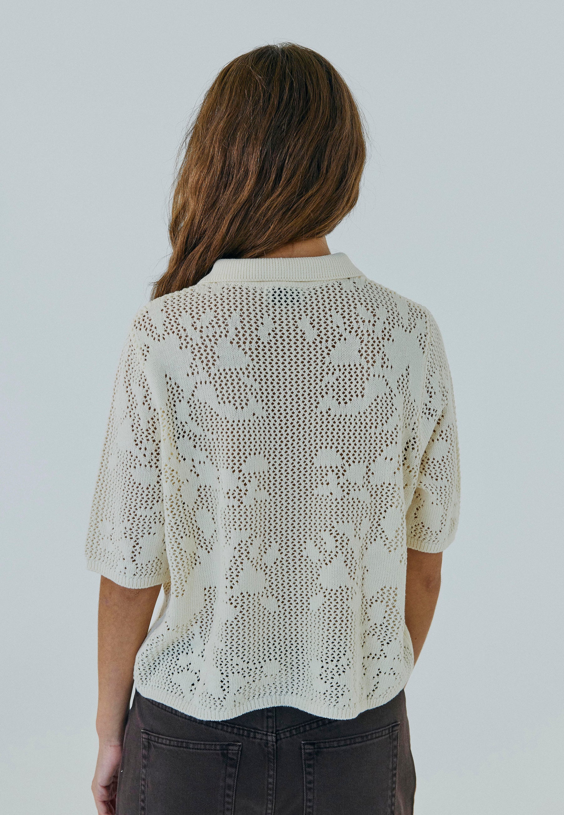 NORR Majsa crochet knit cardigan Cardigans Off-white