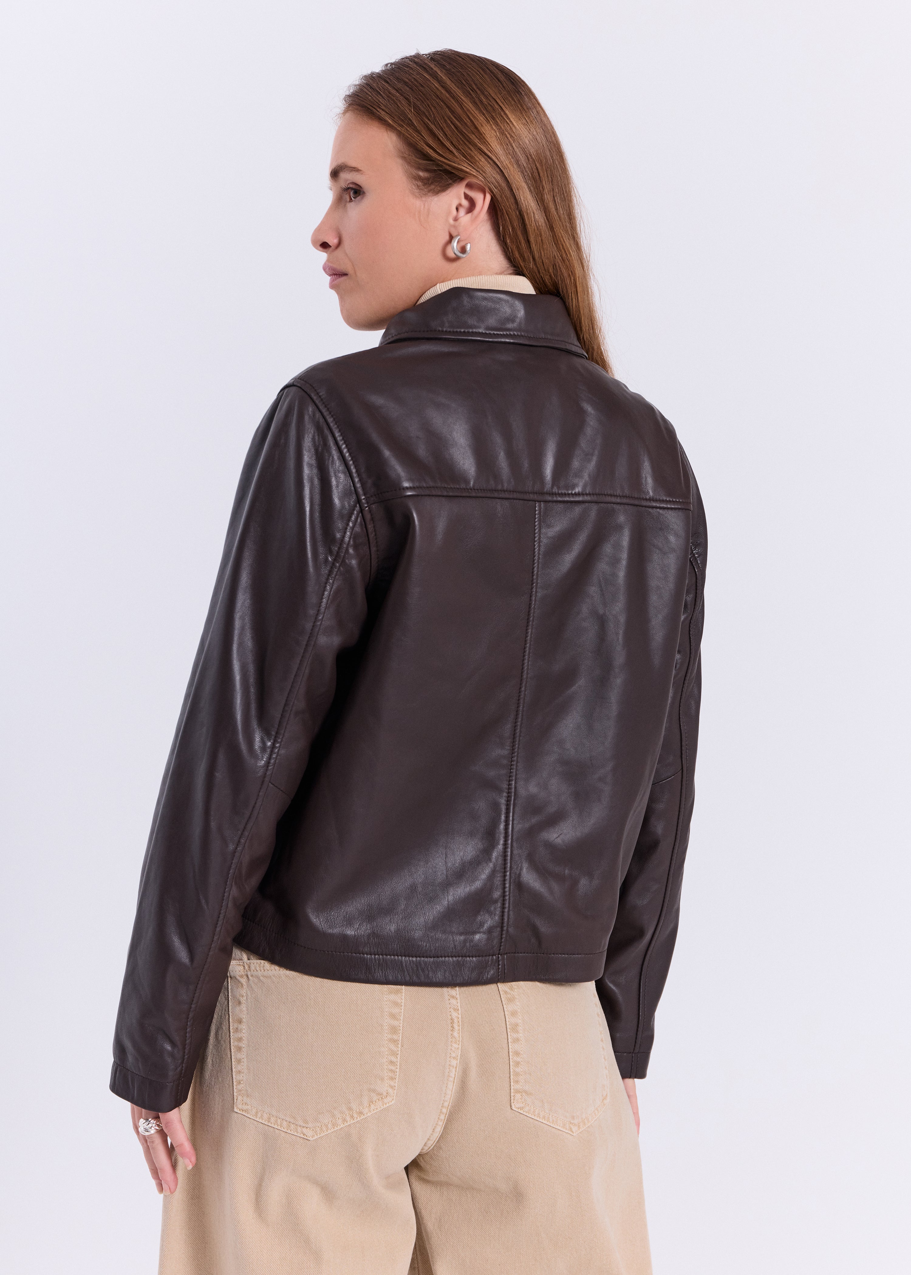 NORR Monica string leather shirt Skjorter Dark Brown