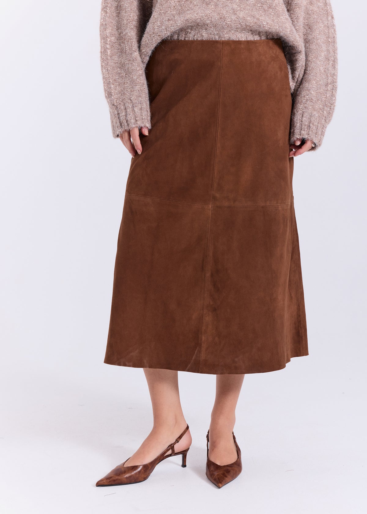 NORR Nathalio suede midi skirt Nederdele Caramel brown