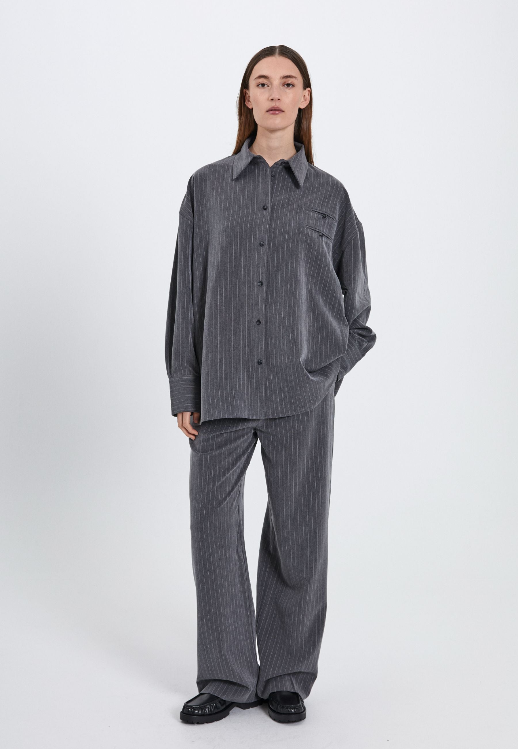 NORR Neo pinstripe shirt Shirts Grey pinstripe