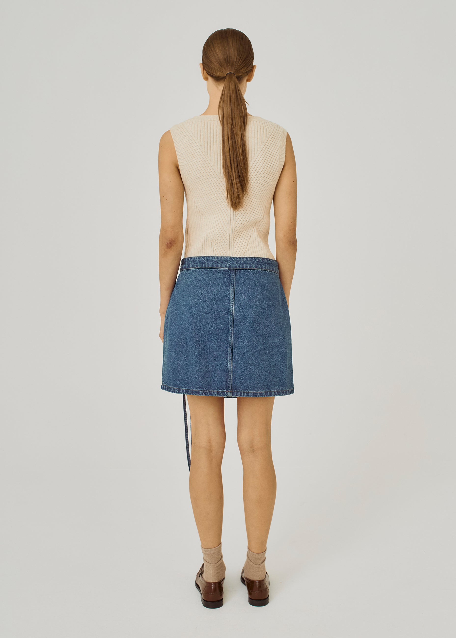 NORR Ninni tie denim skirt Nederdele Medium blue denim